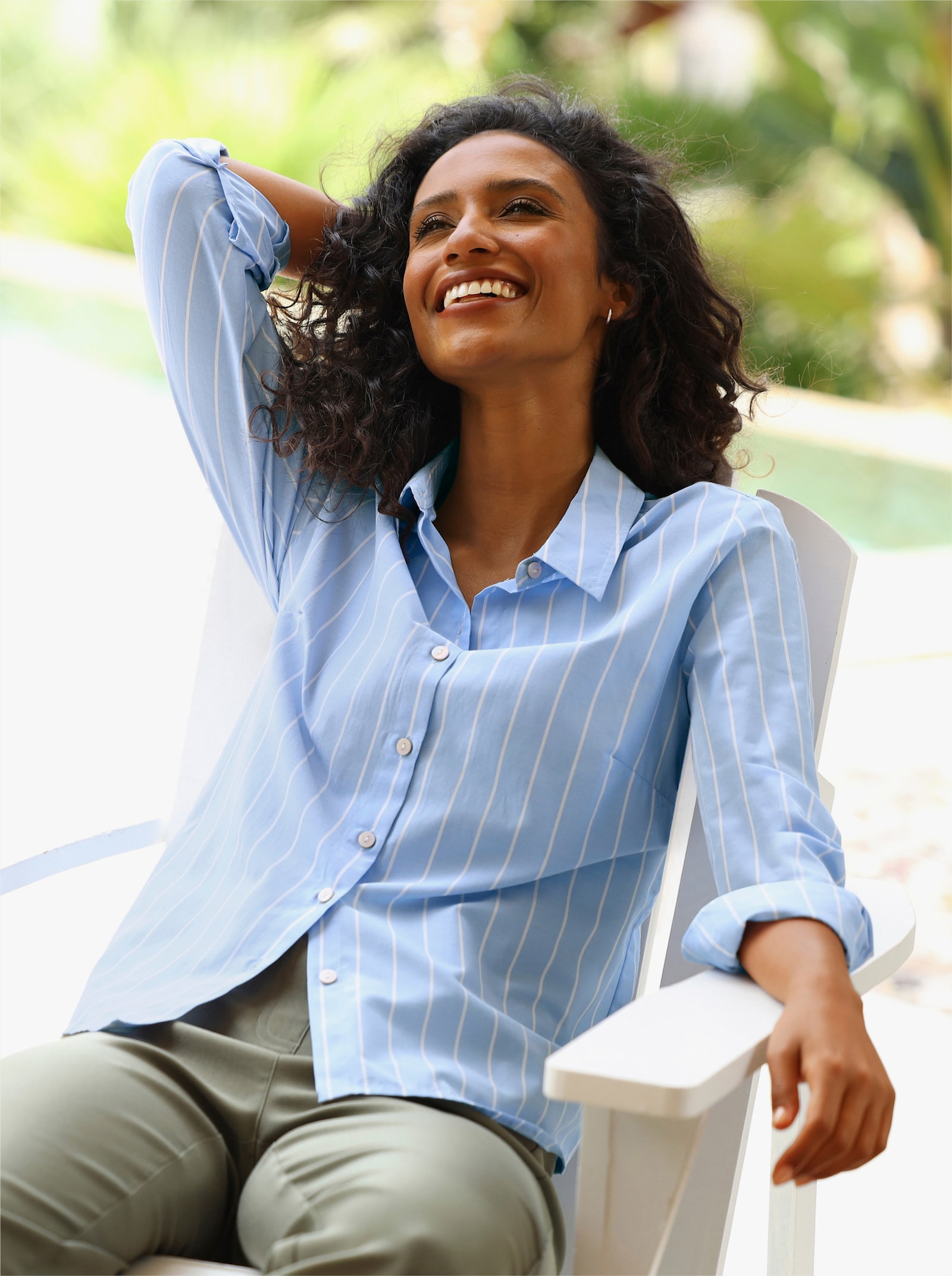 heine Gestreepte blouse met pas achter - ijsblauw/wit gestreept