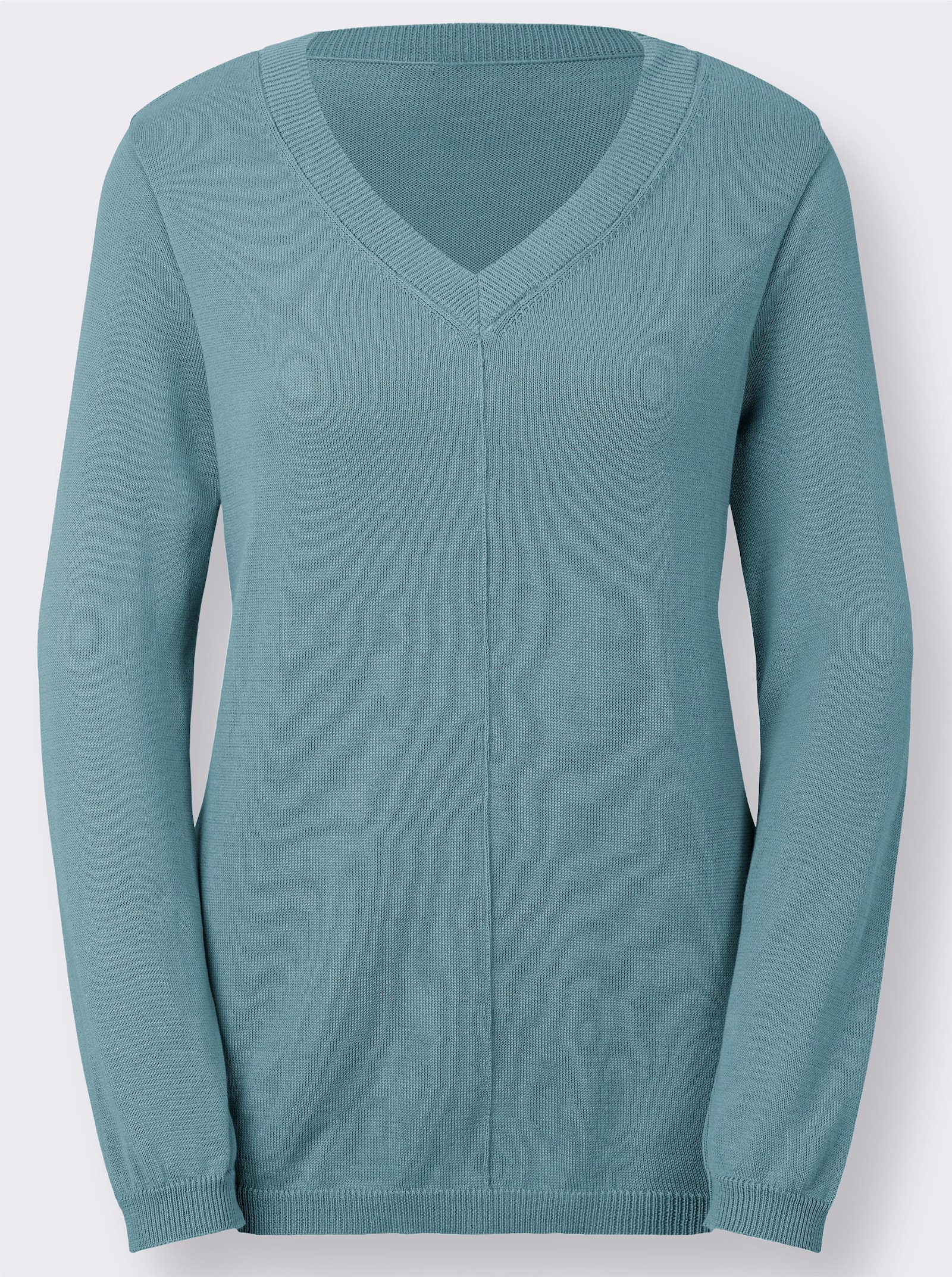 V-Ausschnitt-Pullover mit Biesen vorne - wintertürkis