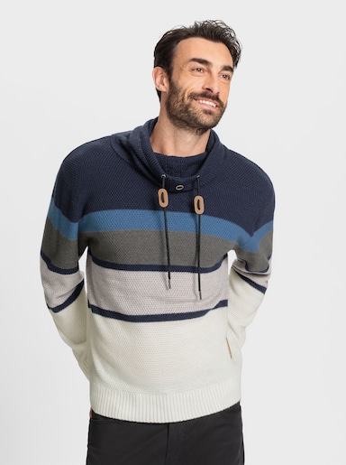 Catamaran Rollkragenpullover mit Streifen-Muster - marine-ecru-gestreift