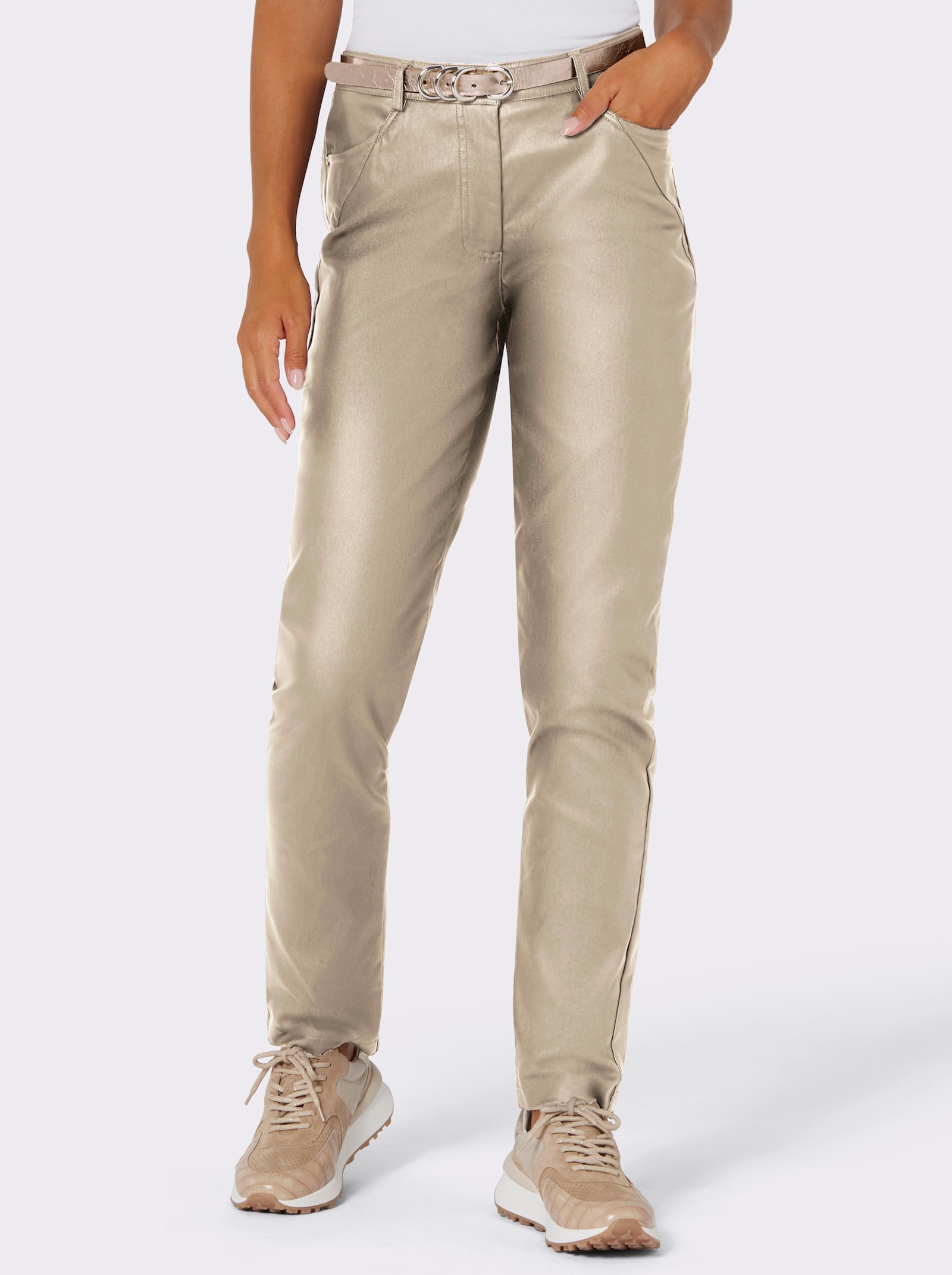 Pantalon 5 poches en synthétique - beige