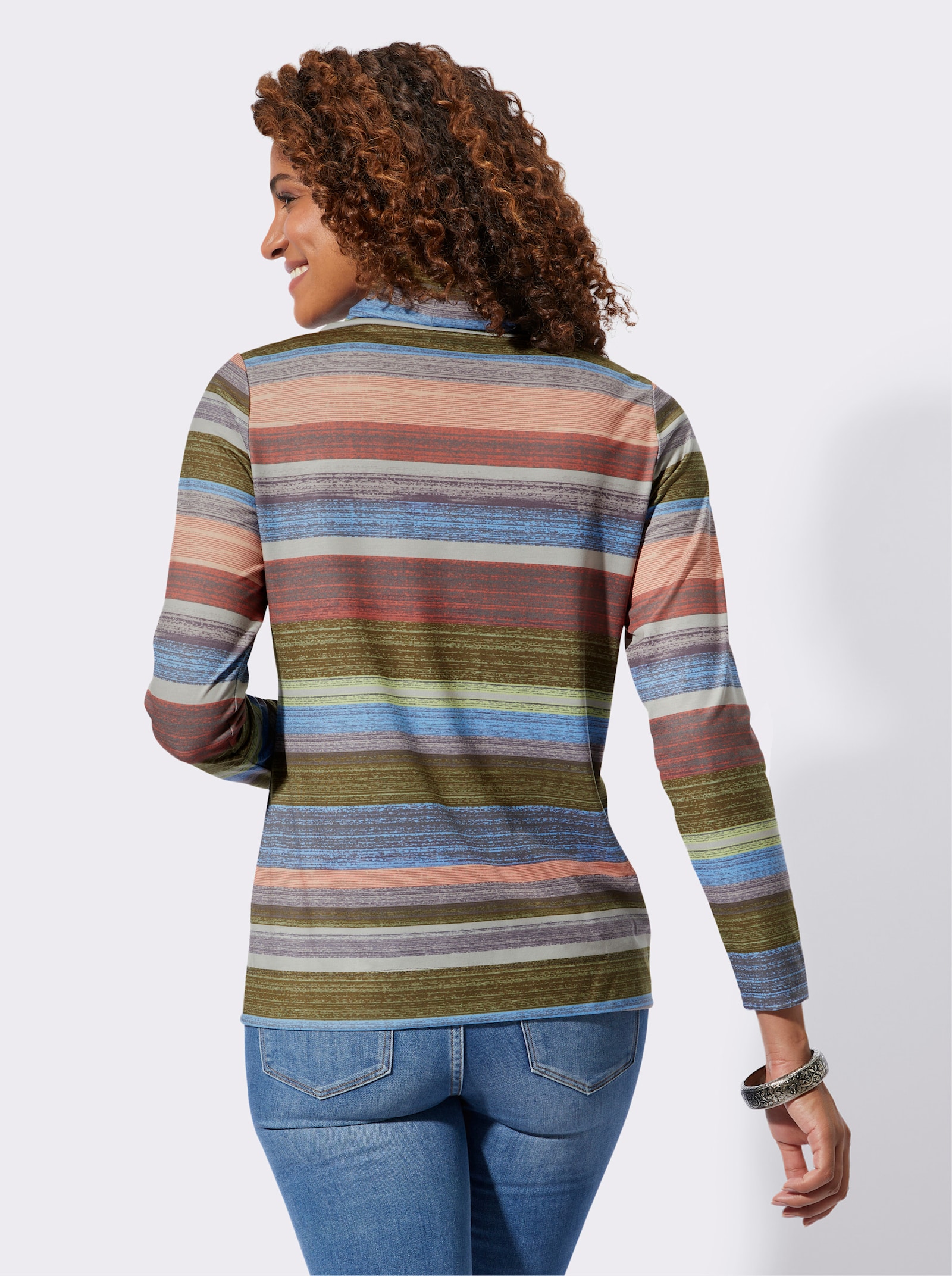 Rollkragenshirt im Ringelmuster - schilf-papaya-geringelt