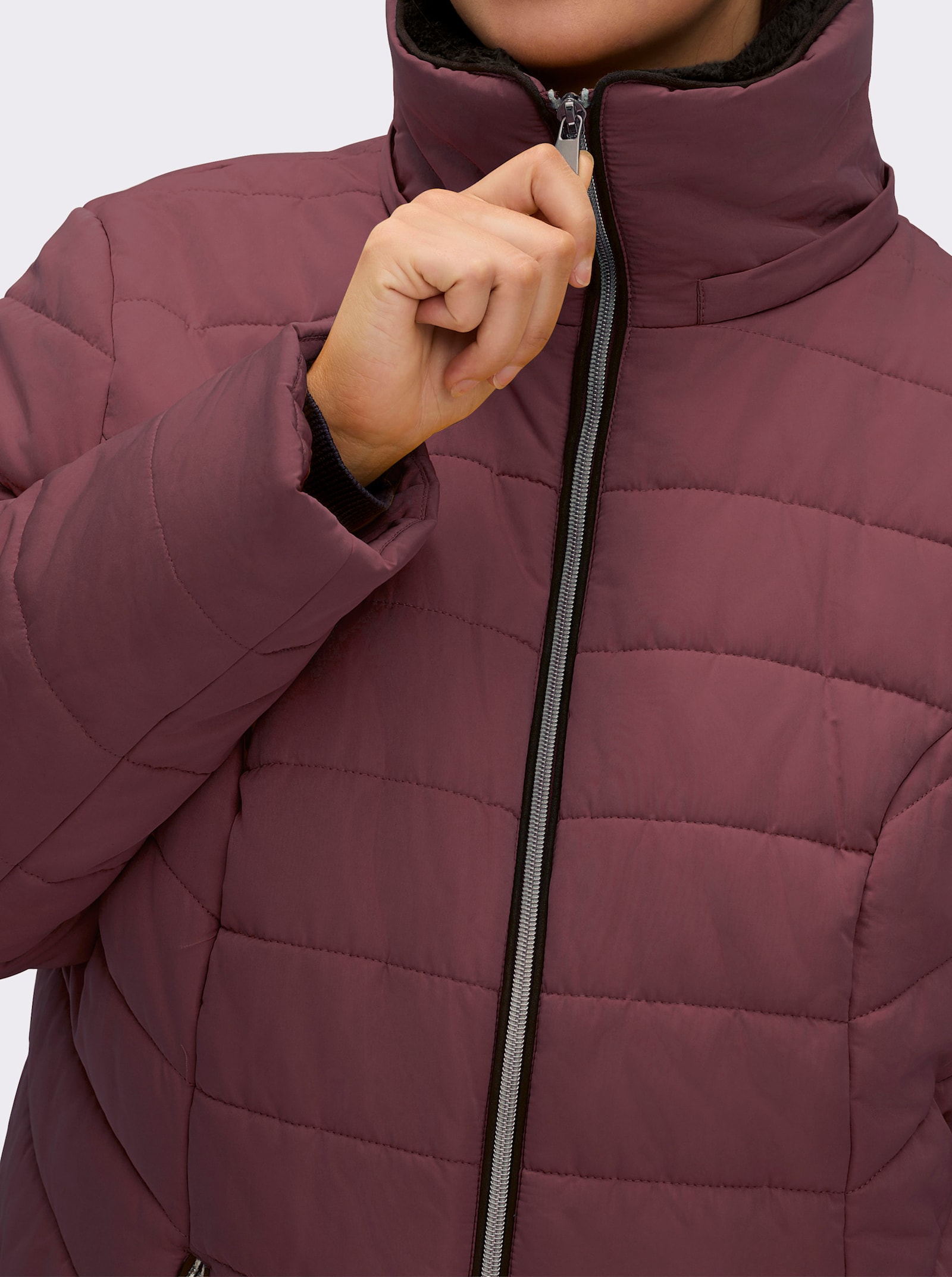 Steppjacke mit Teddy-Fleece innen - burgund