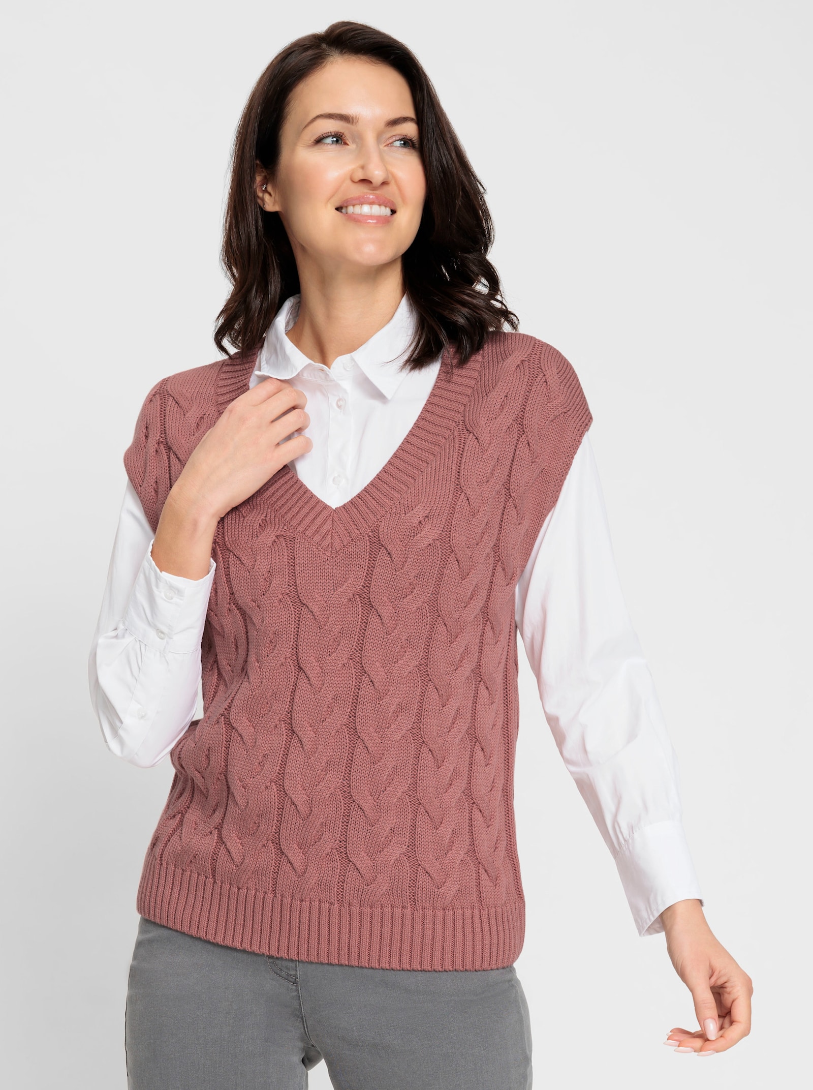 Slipover med flätmönster - rosenträ