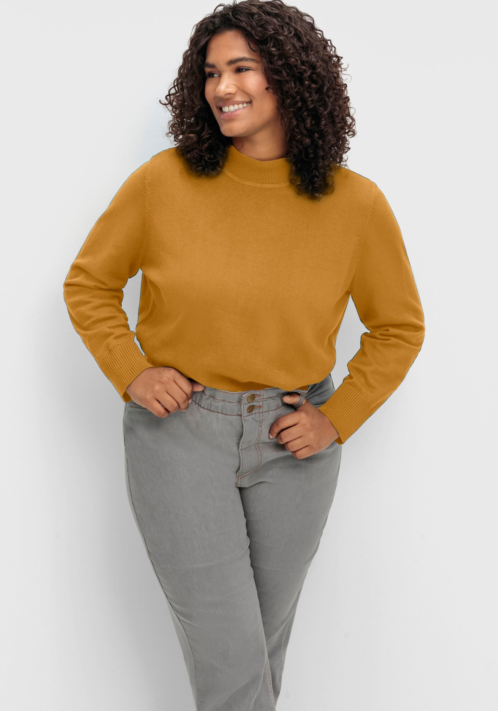 Strickpullover mit geripptem Stehkragen - tanne