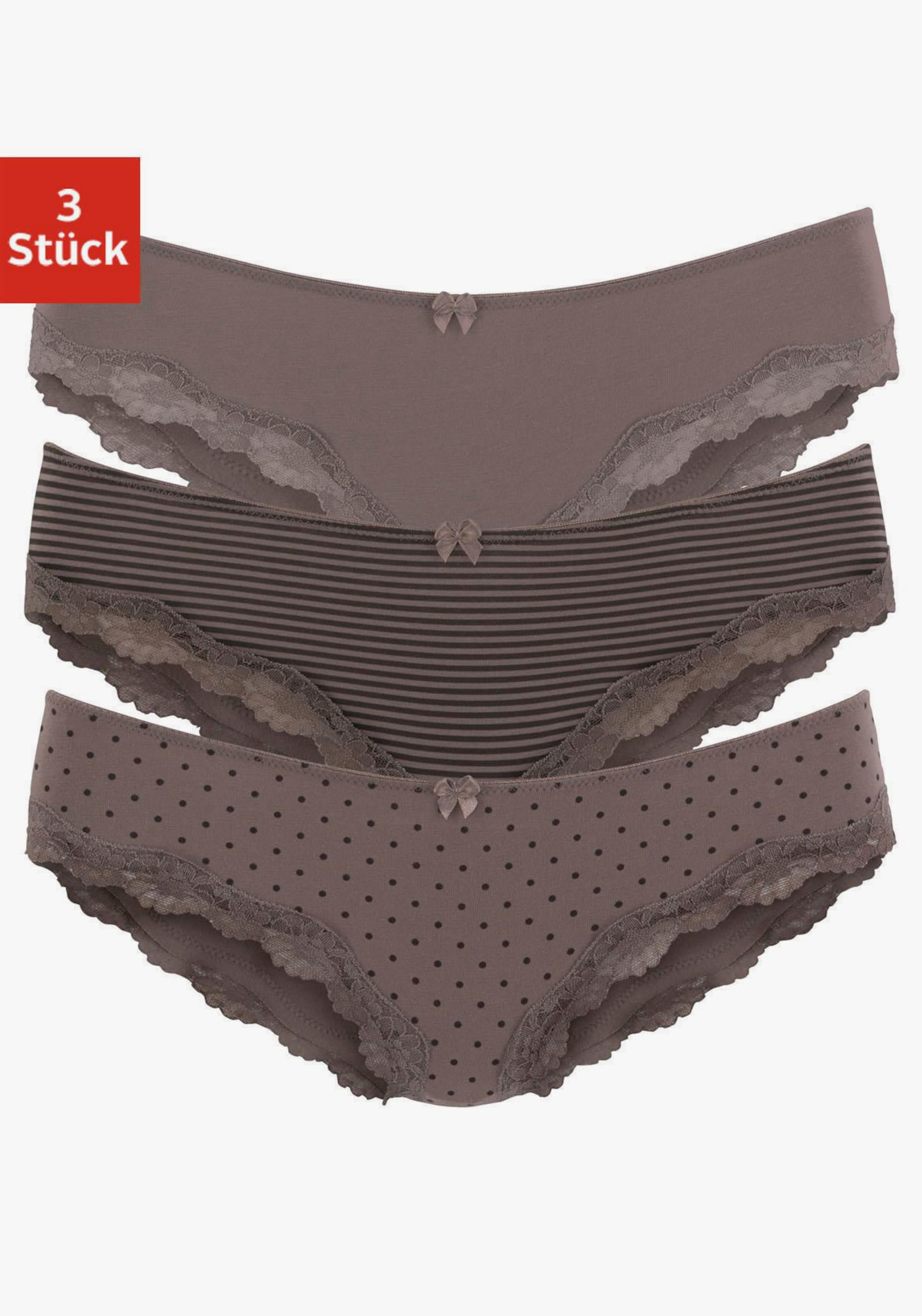 LASCANA Slip - taupe-gepunktet, gestreift, uni