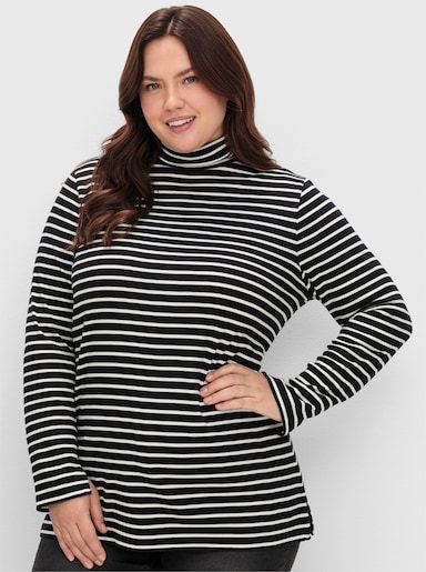 sheego Rollkragenshirt mit garngefärbten Ringeln - schwarz-weiß