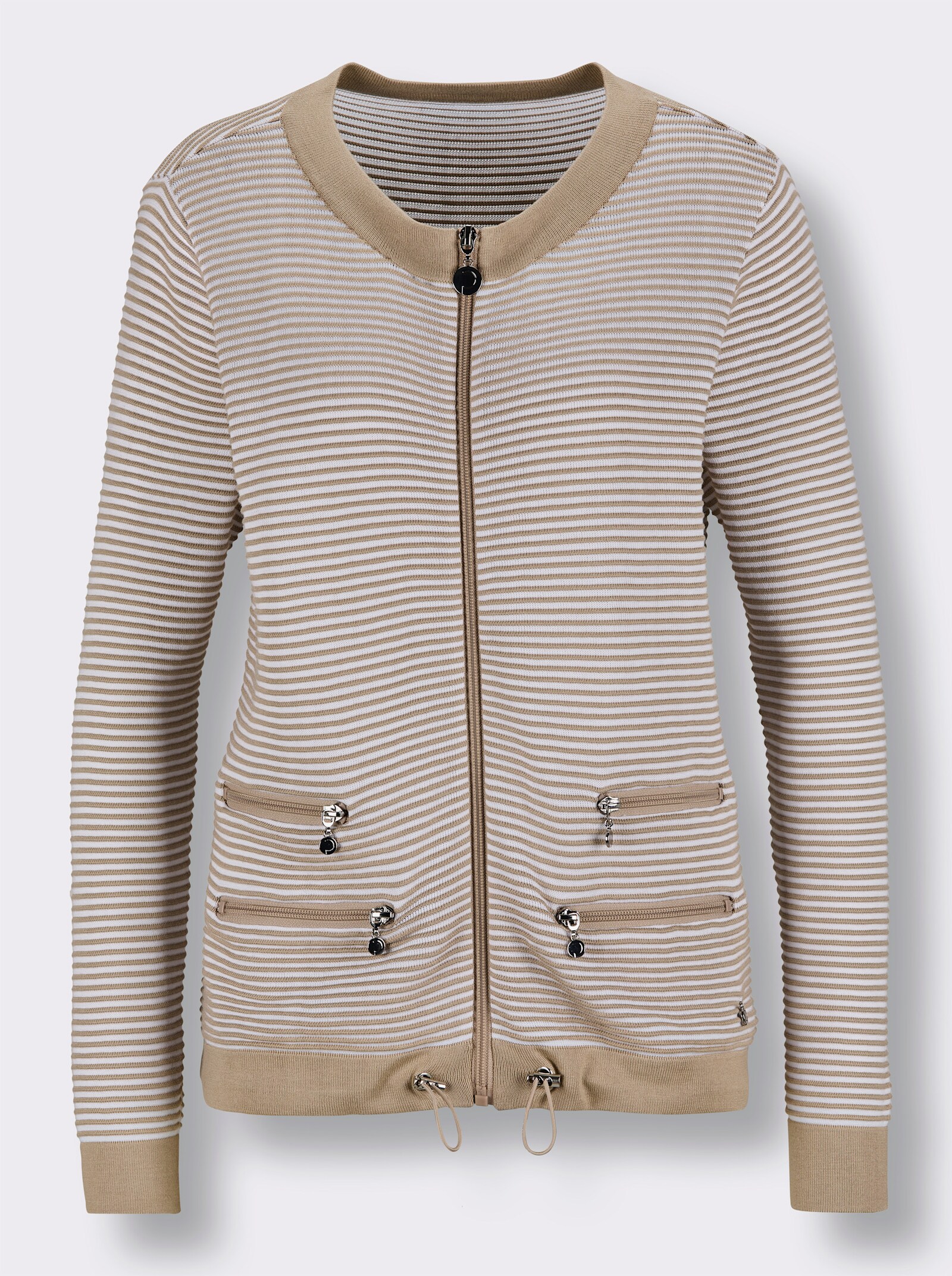 CREATION L PREMIUM Strickjacke in Ripp-Qualität - beige-weiß