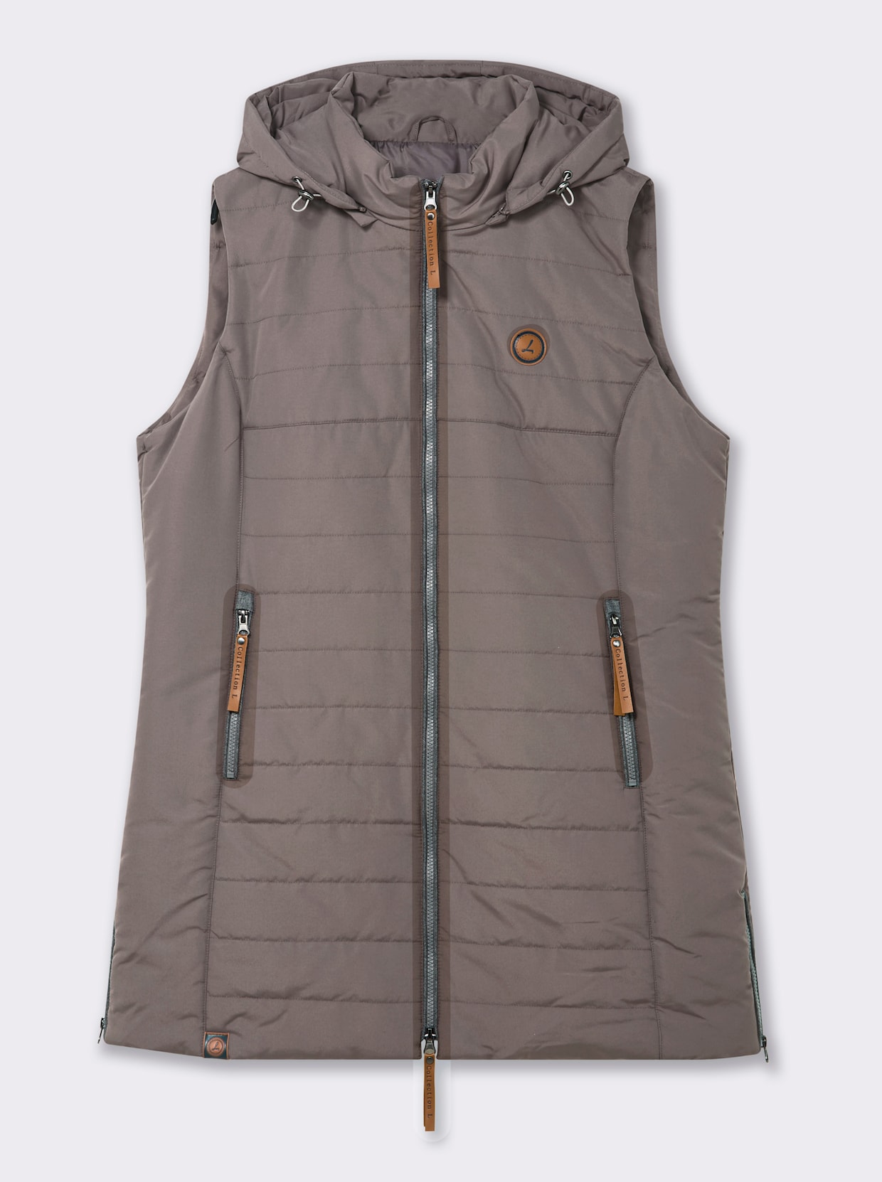 Longweste mit abnehmbarer Kapuze - taupe
