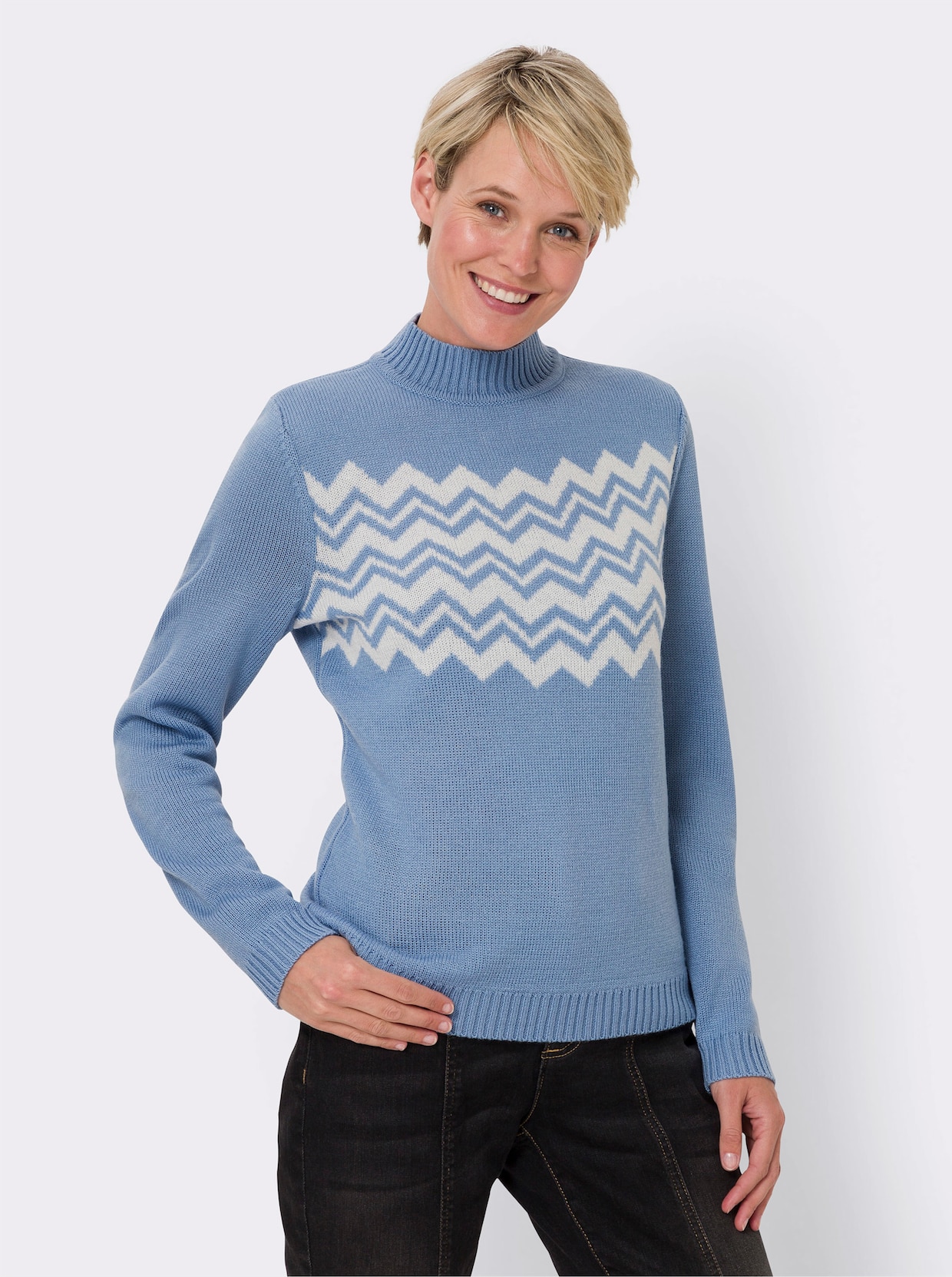 Stehkragenpullover - bleu-ecru