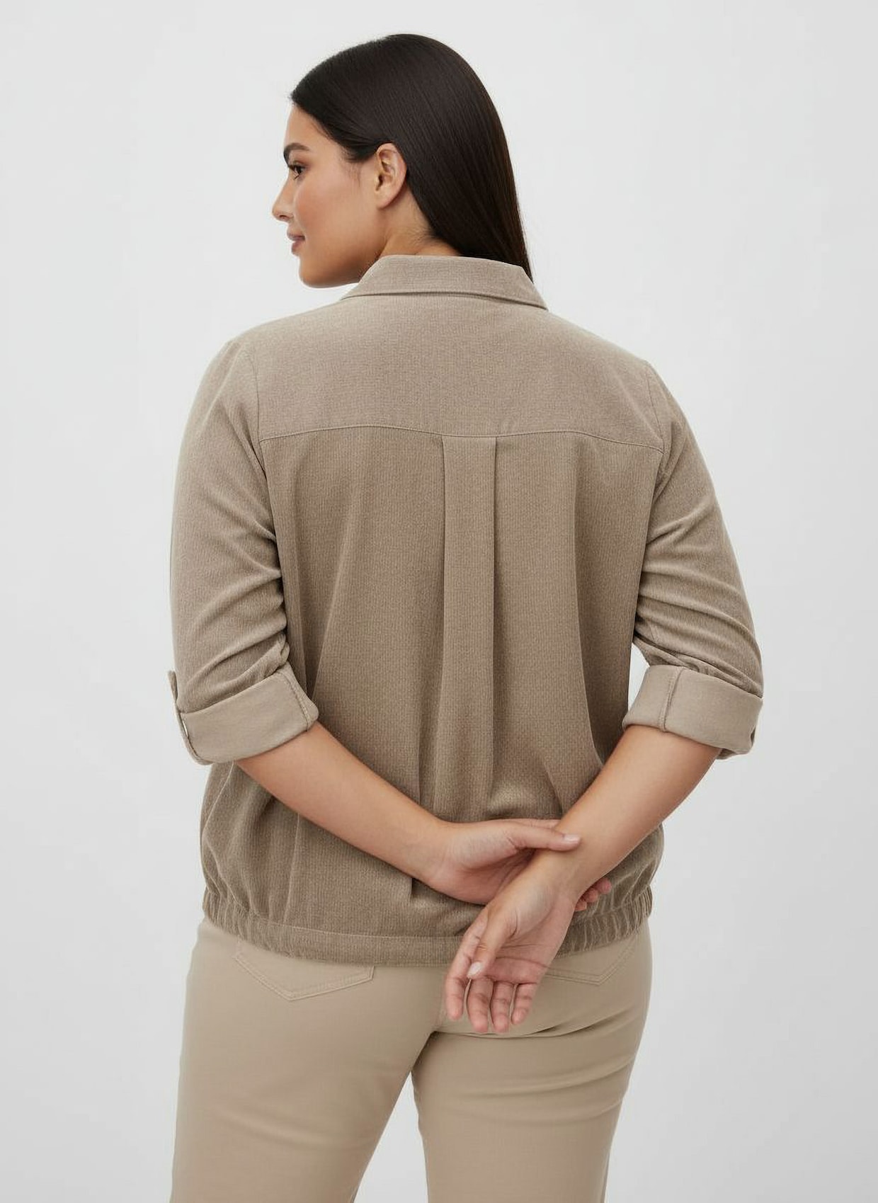 Langarm-Bluse aus Cord - sesam