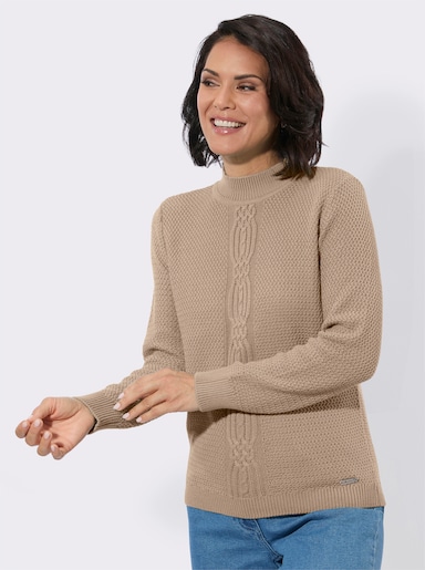 Rollkragenpullover mit Strickmuster vorne - beige