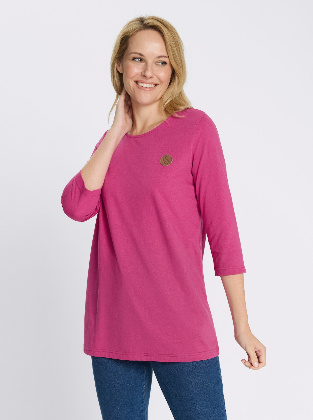 Longshirt mit Patch in Leder-Optik - magenta