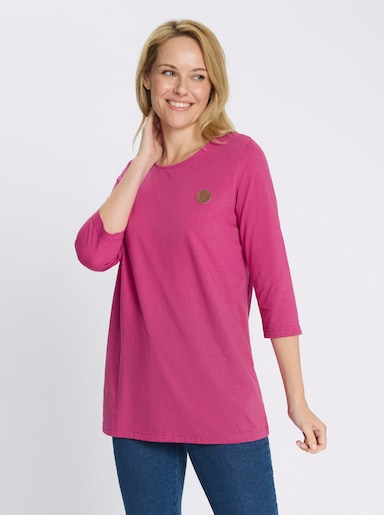 Longshirt mit Patch in Leder-Optik - magenta