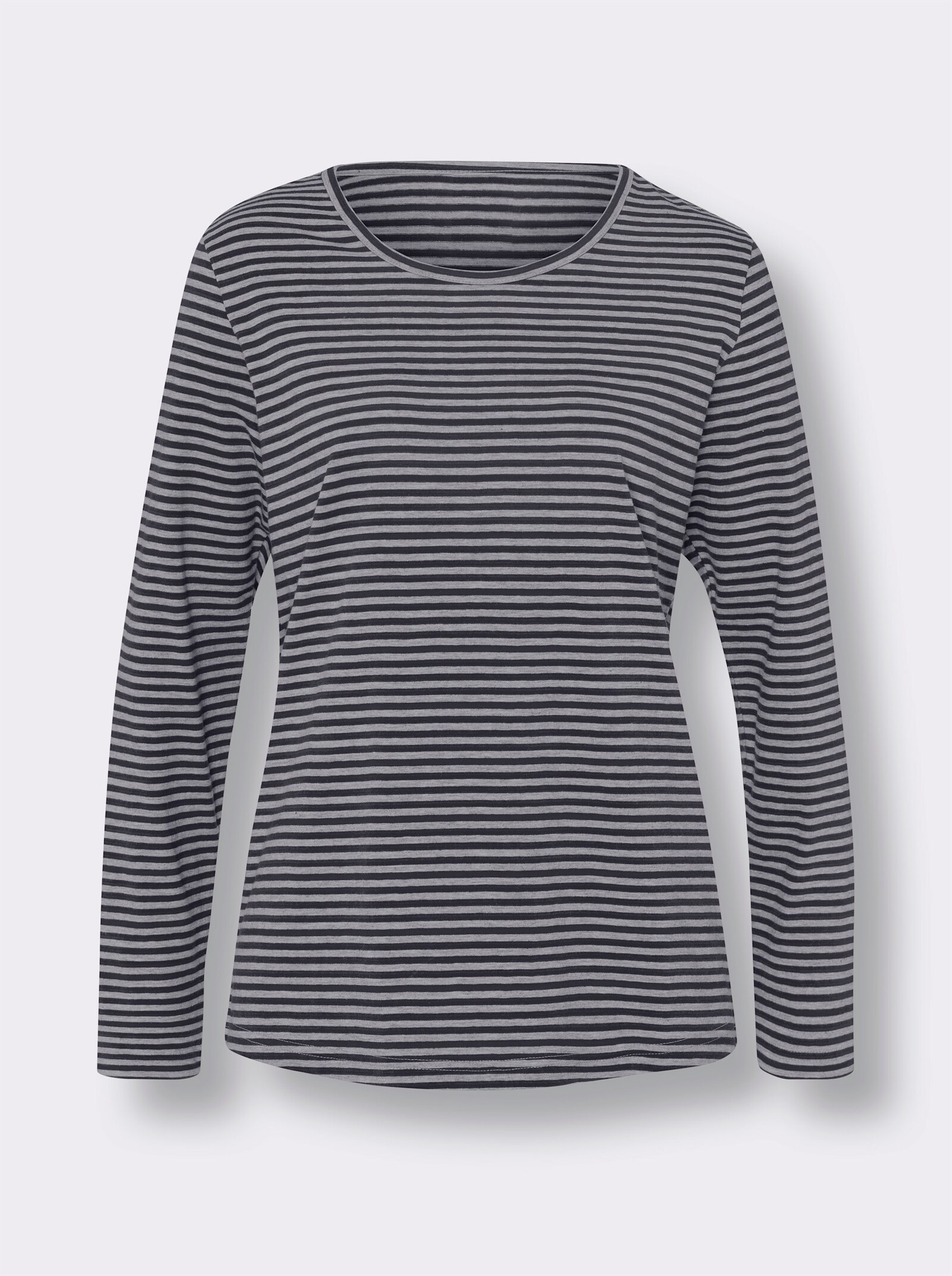 Långärmad topp med garnfärgade ränder - svart-stengrå-randig