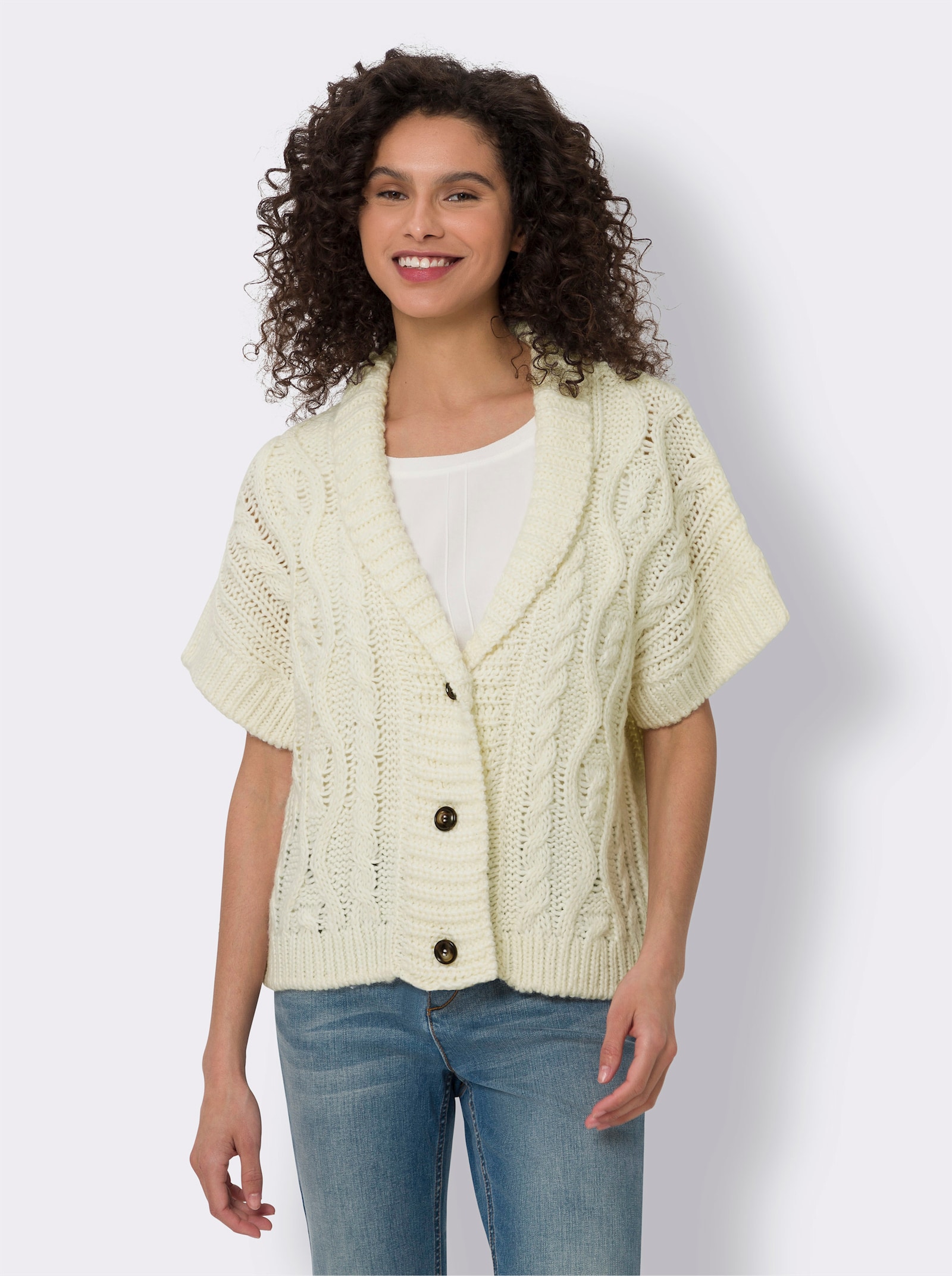 heine Strickjacke mit Zopfmuster - ecru