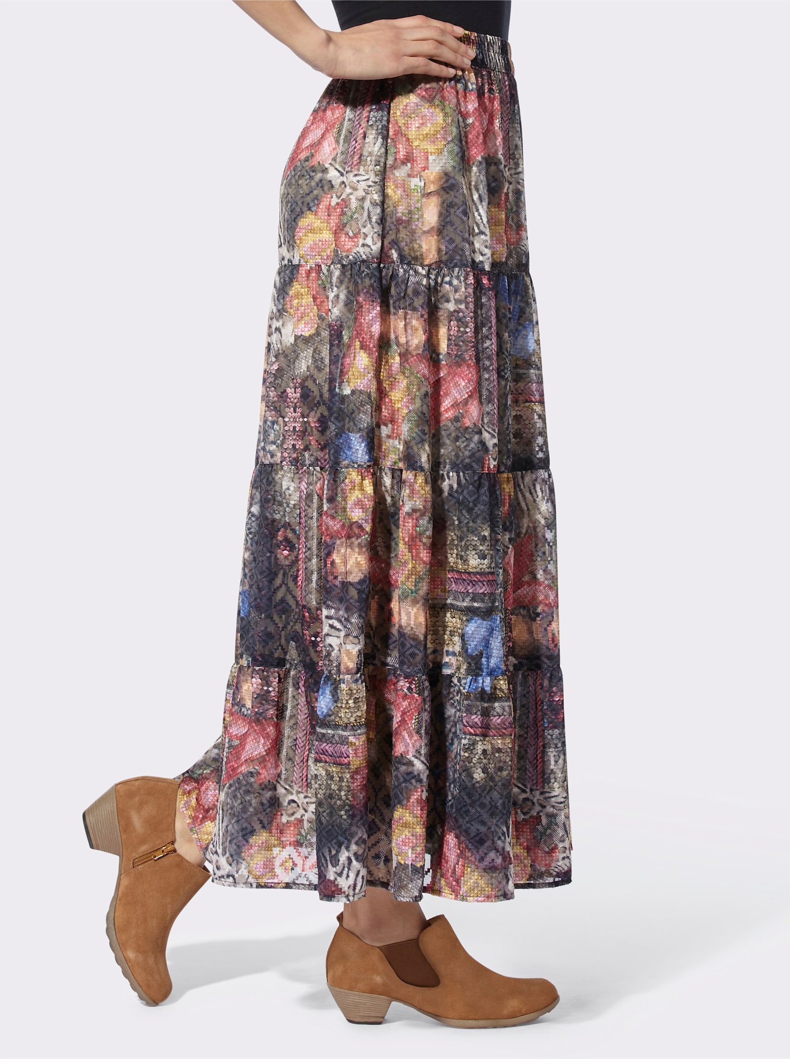 heine Schlupfrock mit Flockprint - schoko-rot-bedruckt