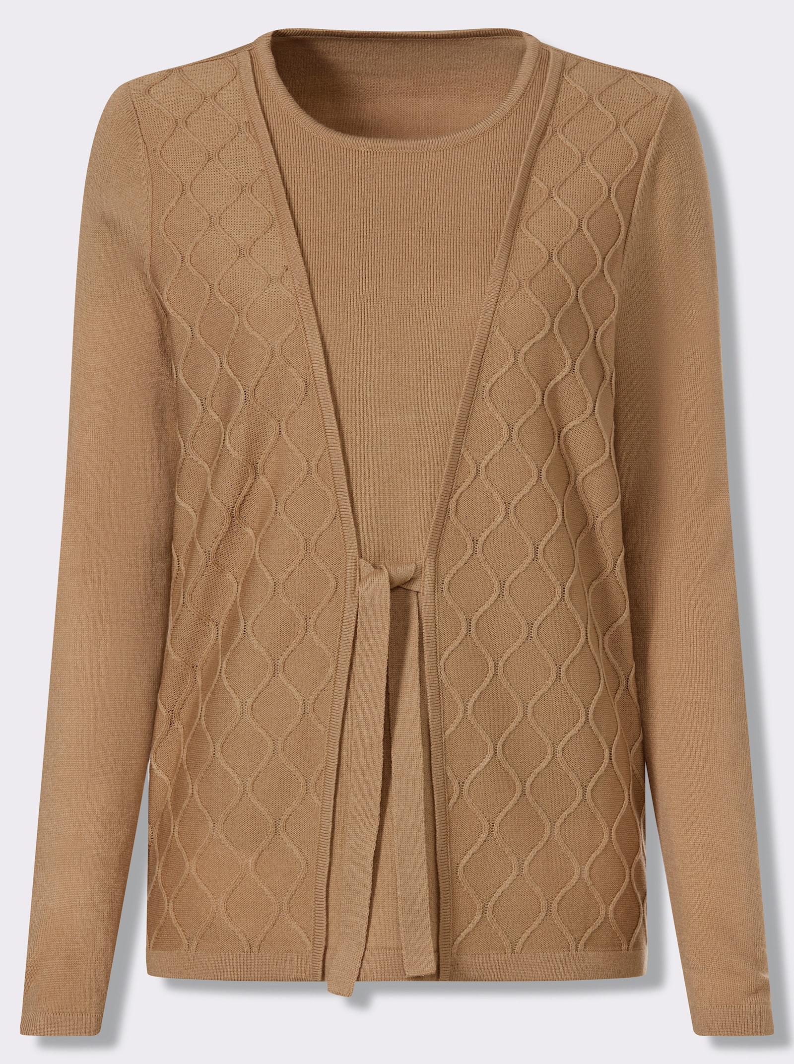 2-in-1-Pullover mit Bindeband - camel