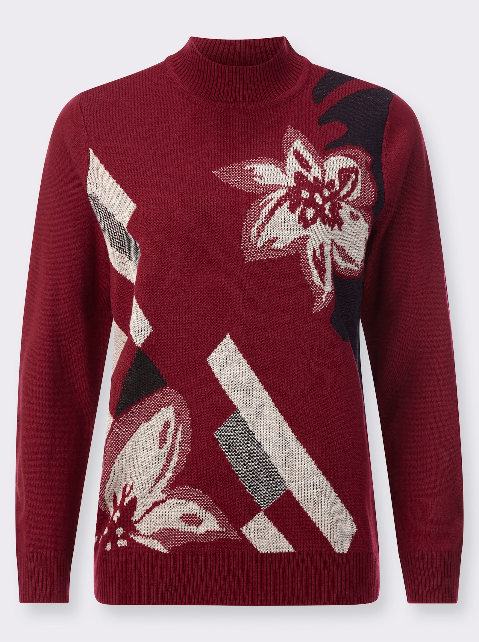 Stehkragenpullover im Strickmuster - kirsche-sand-gemustert