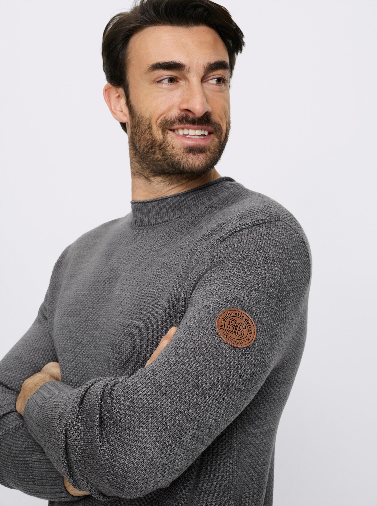 Catamaran Rundhalspullover mit Struktur-Strickmuster - anthrazit-meliert