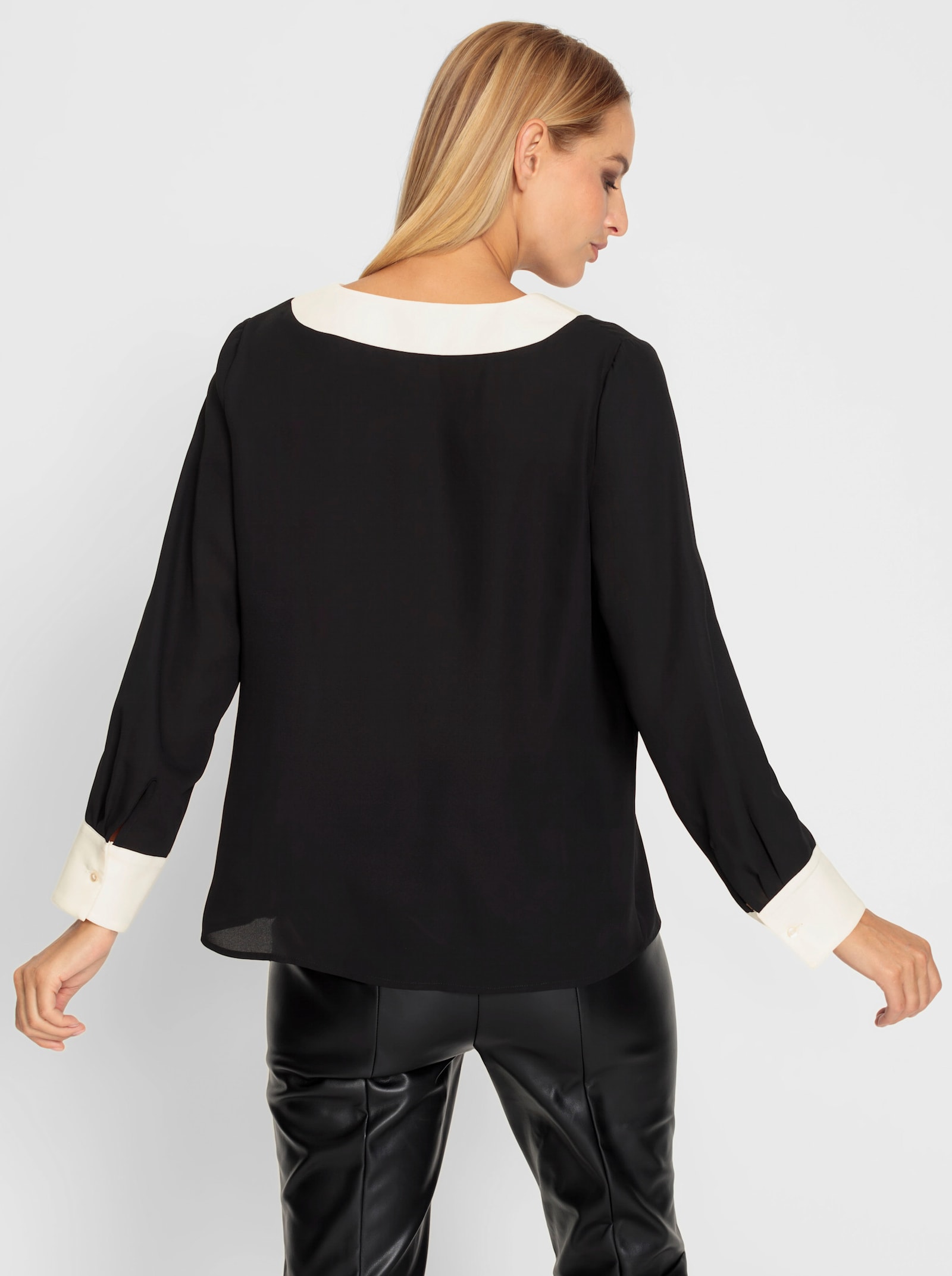 heine Langarm-Bluse mit Kontrast-Blenden - schwarz