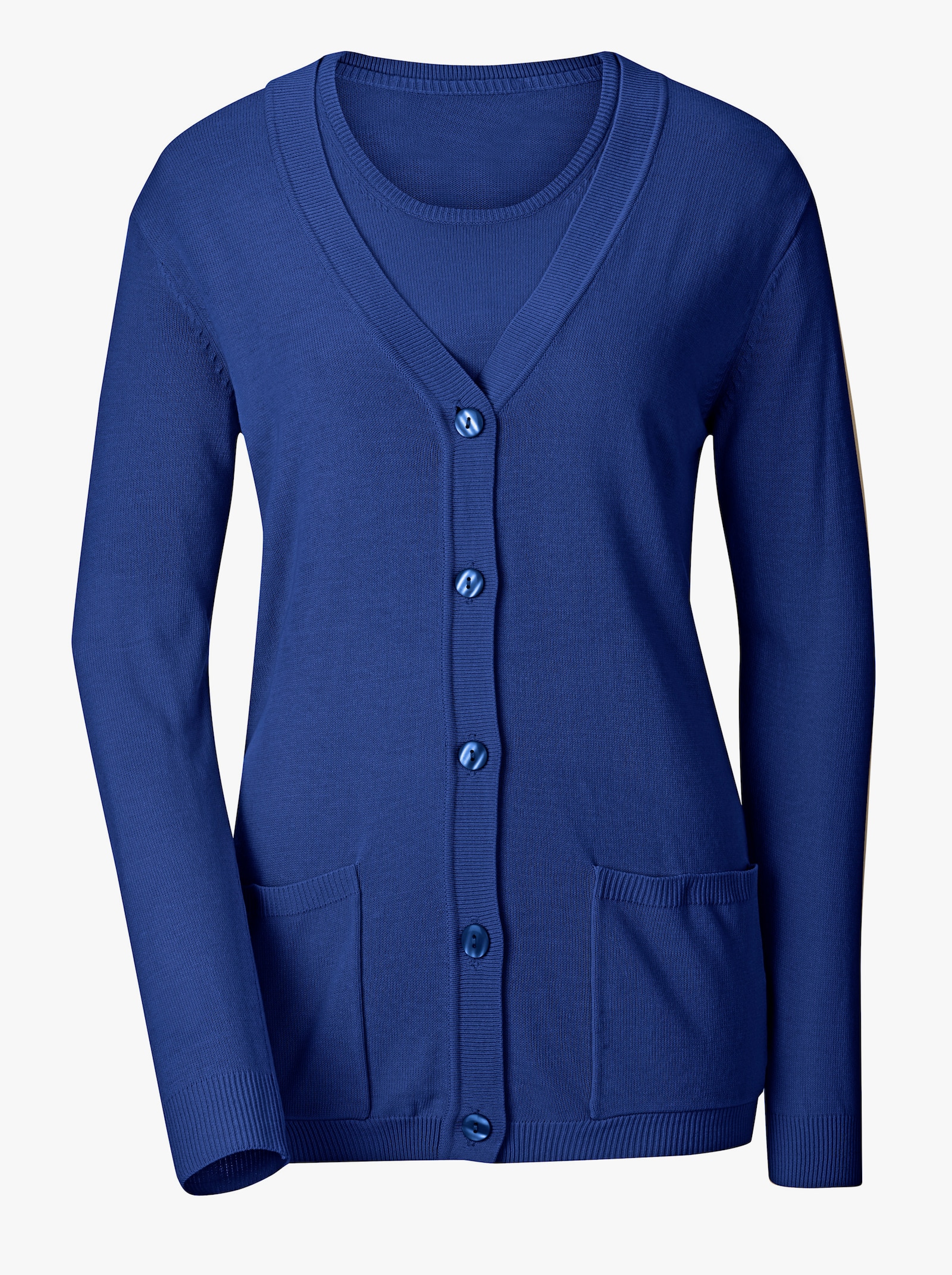 Twin-Set mit gerippten Abschlüssen - royalblau