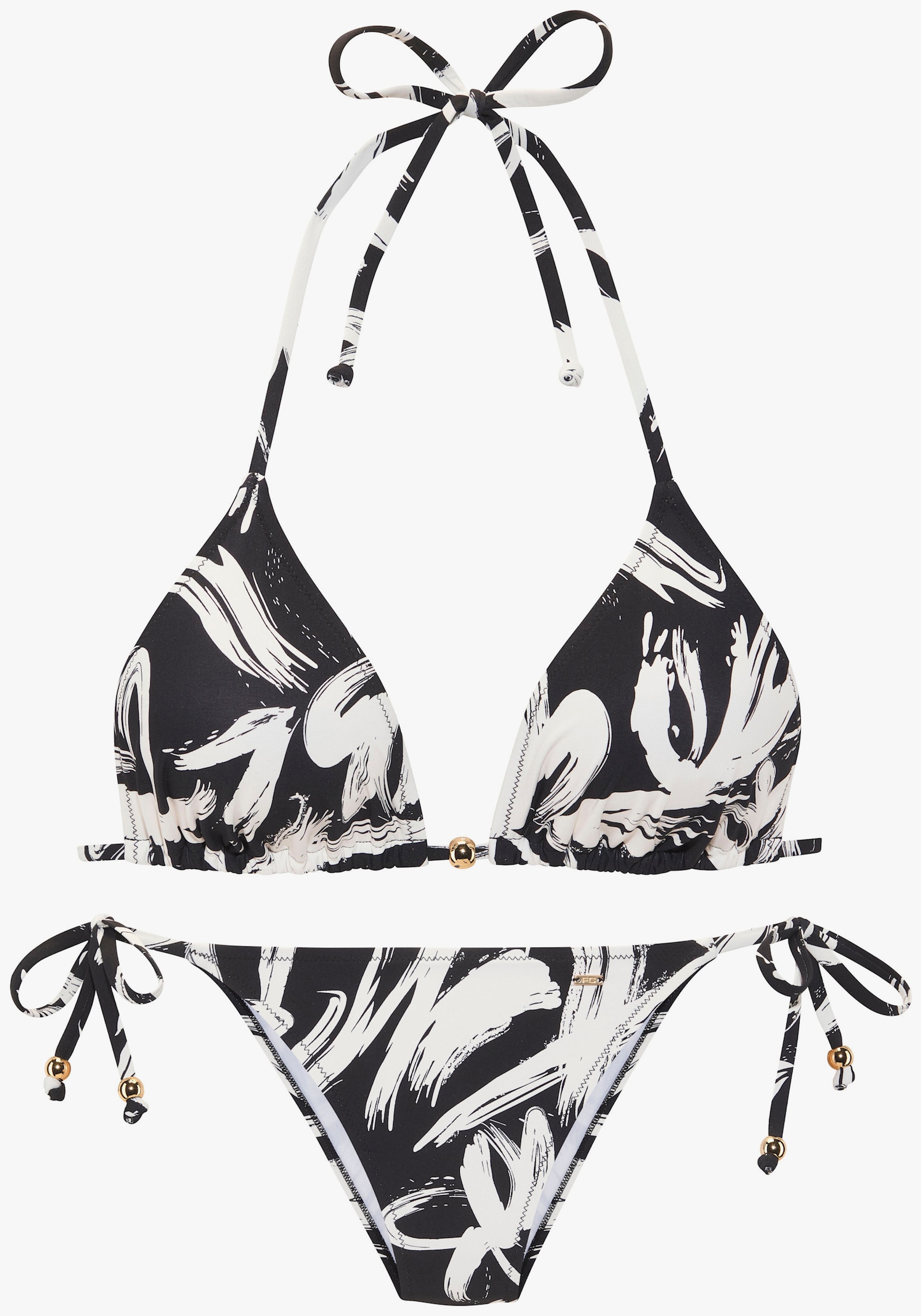 French Connection Triangel-Bikini - schwarz-creme bedruckt