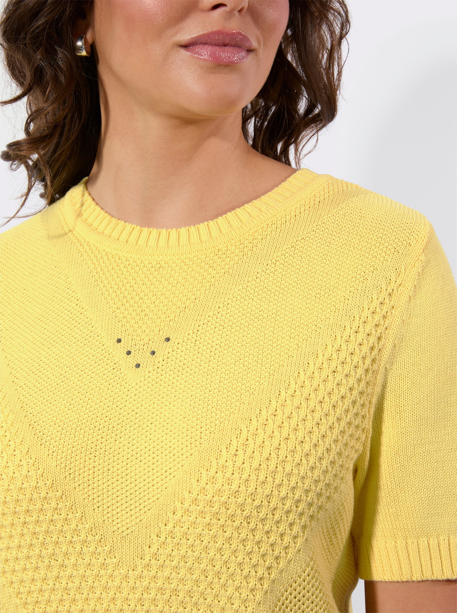 Kurzarmpullover mit Metallstein-Verzierung - zitrone