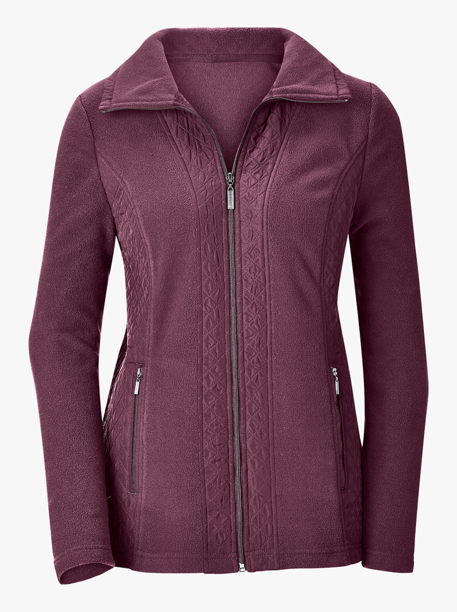 Fleecejacke mit gesteppten Web-Einsätzen - bordeaux