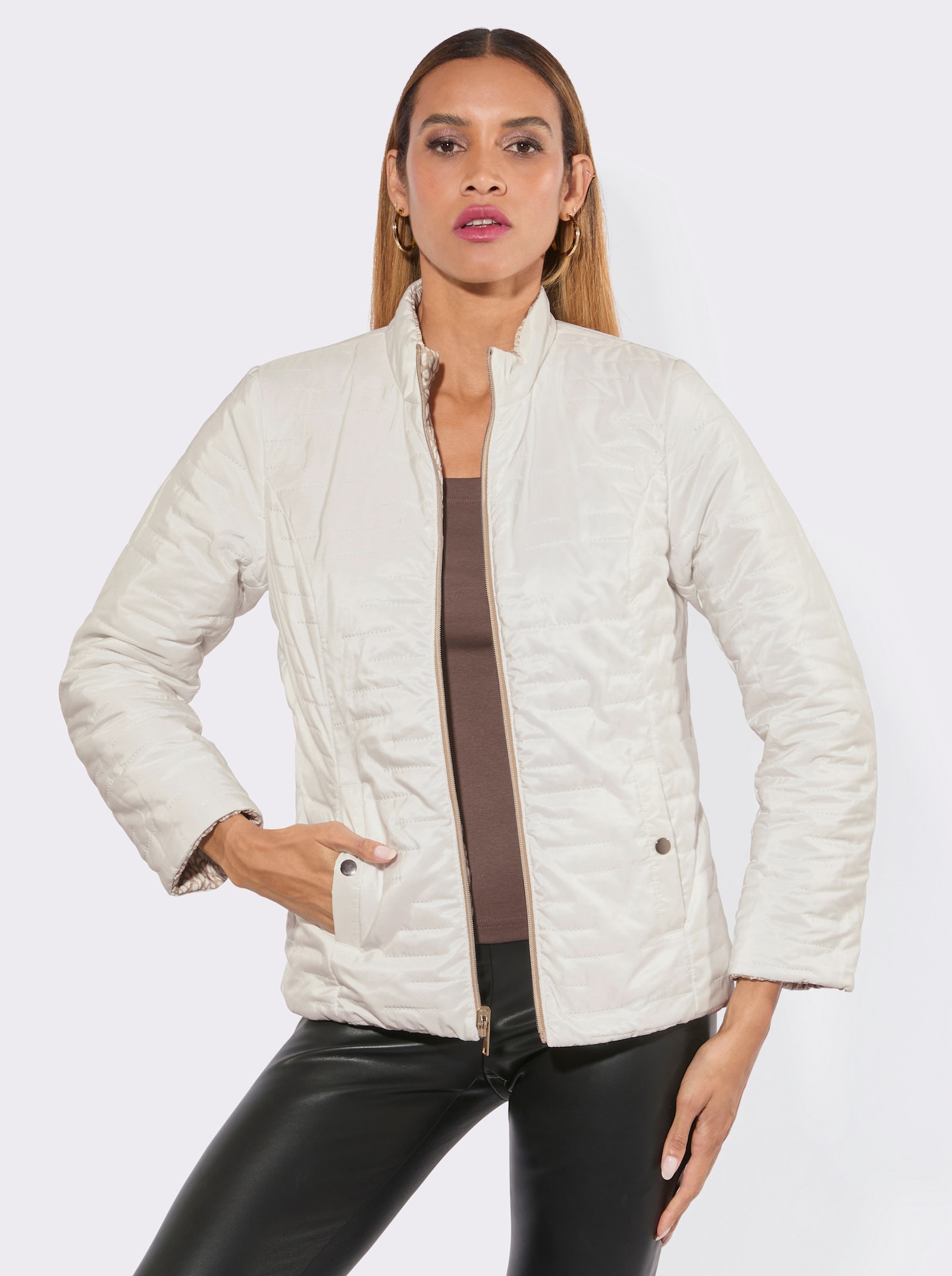 Wendejacke mit 2 Seiten - weiß-beige-bedruckt