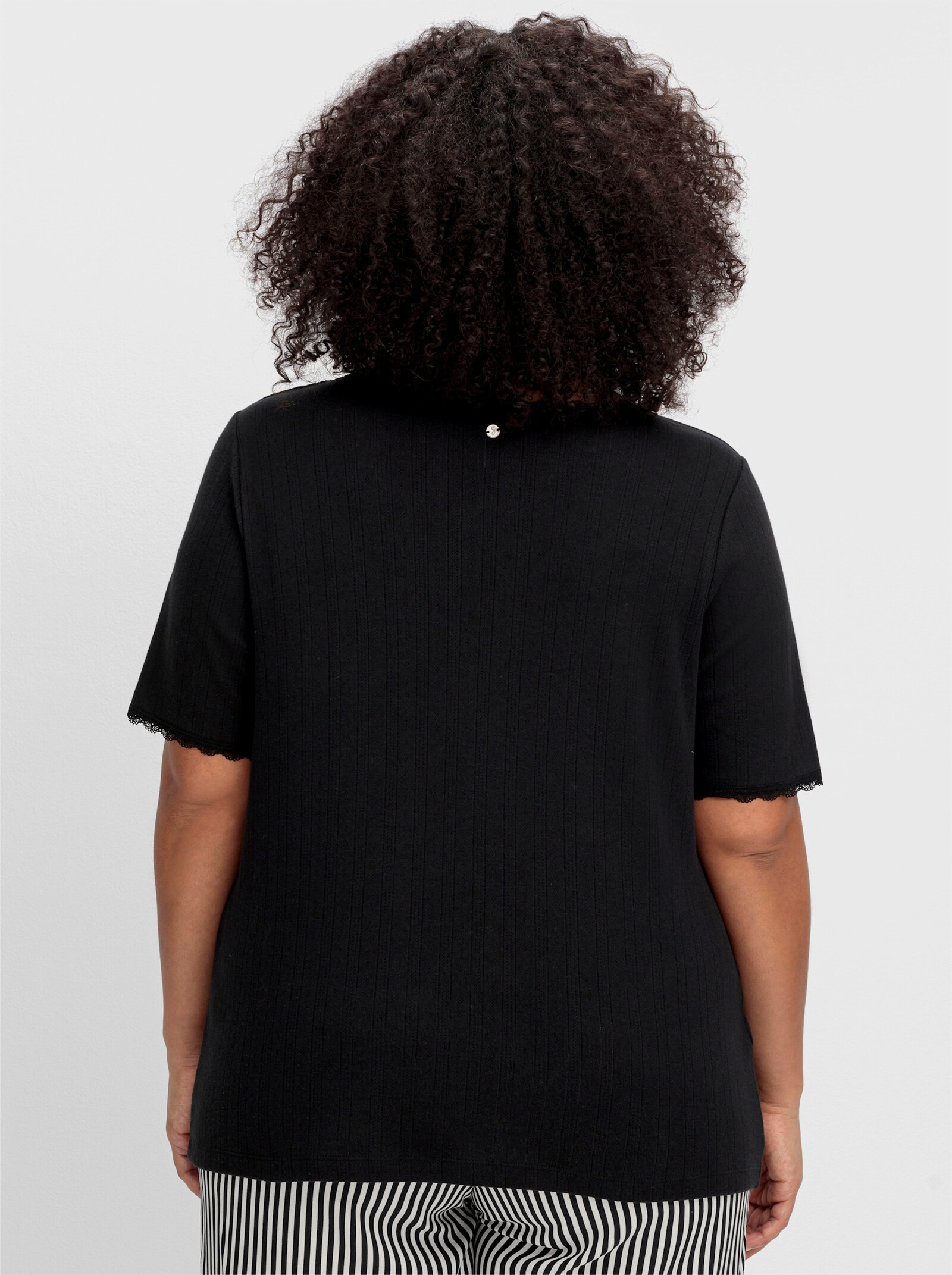 sheego Rippshirt mit Spitzenkanten - schwarz