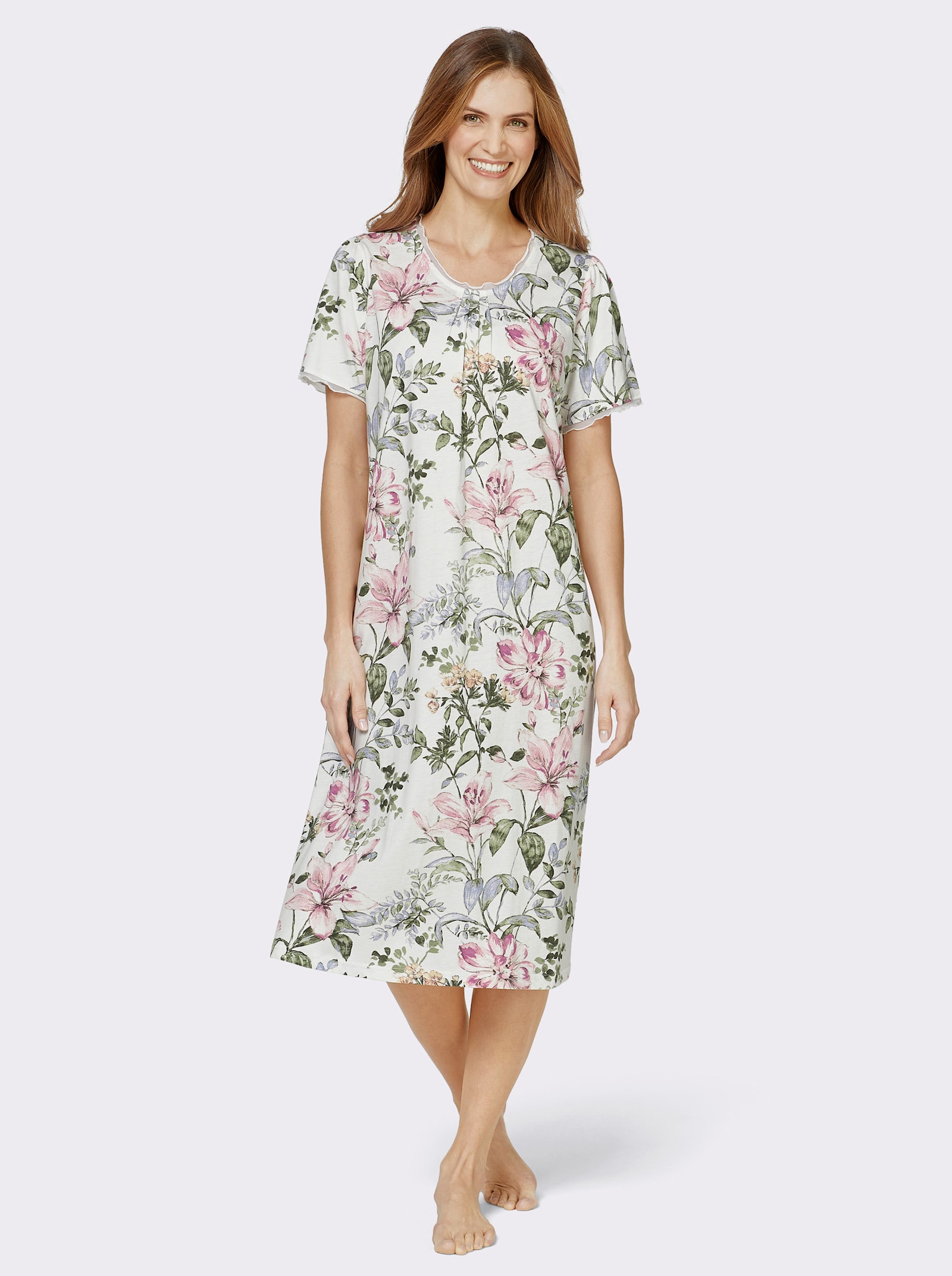 wäschepur Nachthemd im floralen Dessin - ecru-hellrosé-bedruckt