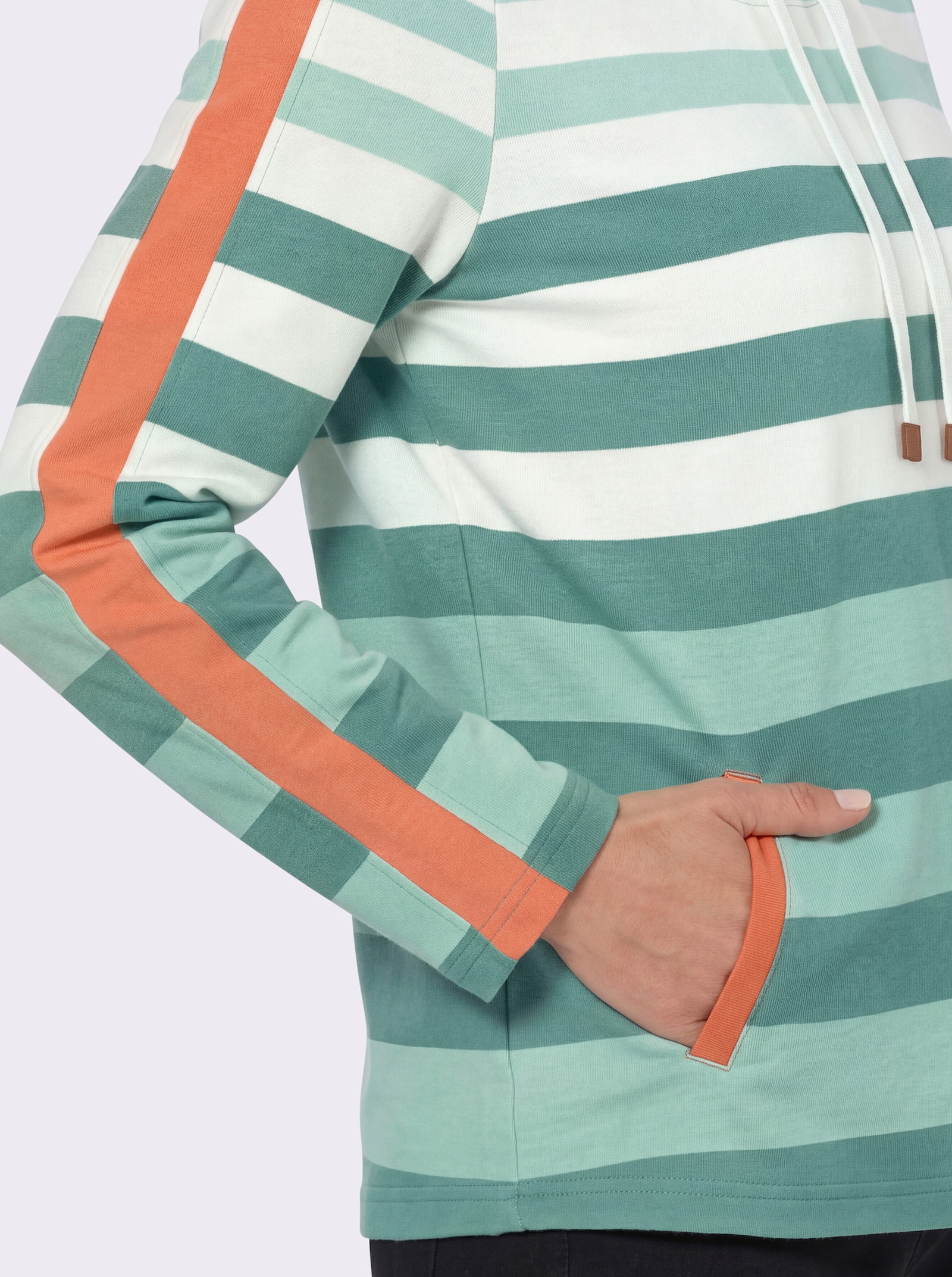 Sweatshirt mit Ringeln und Kontrast-Details - jade-ecru-geringelt