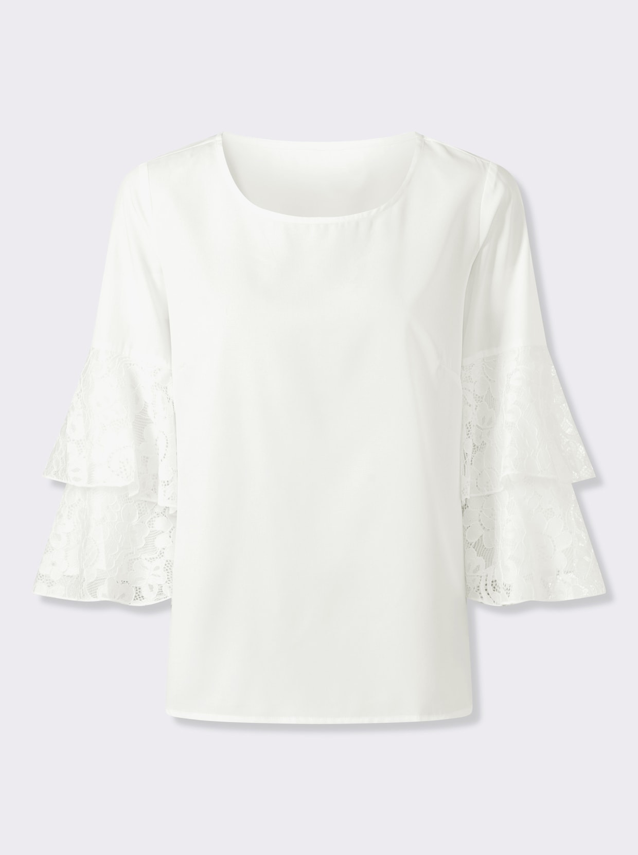 Schlupfbluse mit Trompeten-Ärmeln - ecru