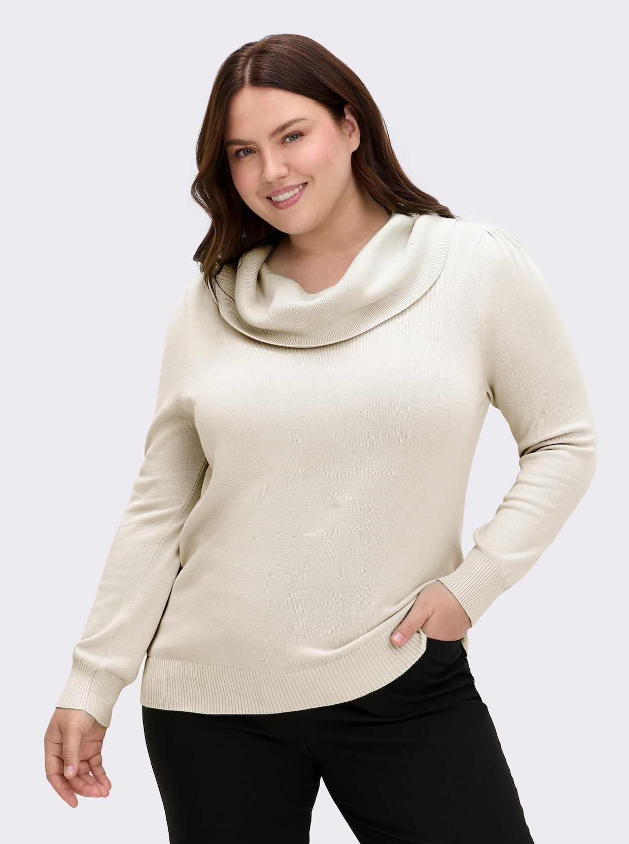 Wasserfallpullover im Baumwoll-Viskose-Mix - wollweiß