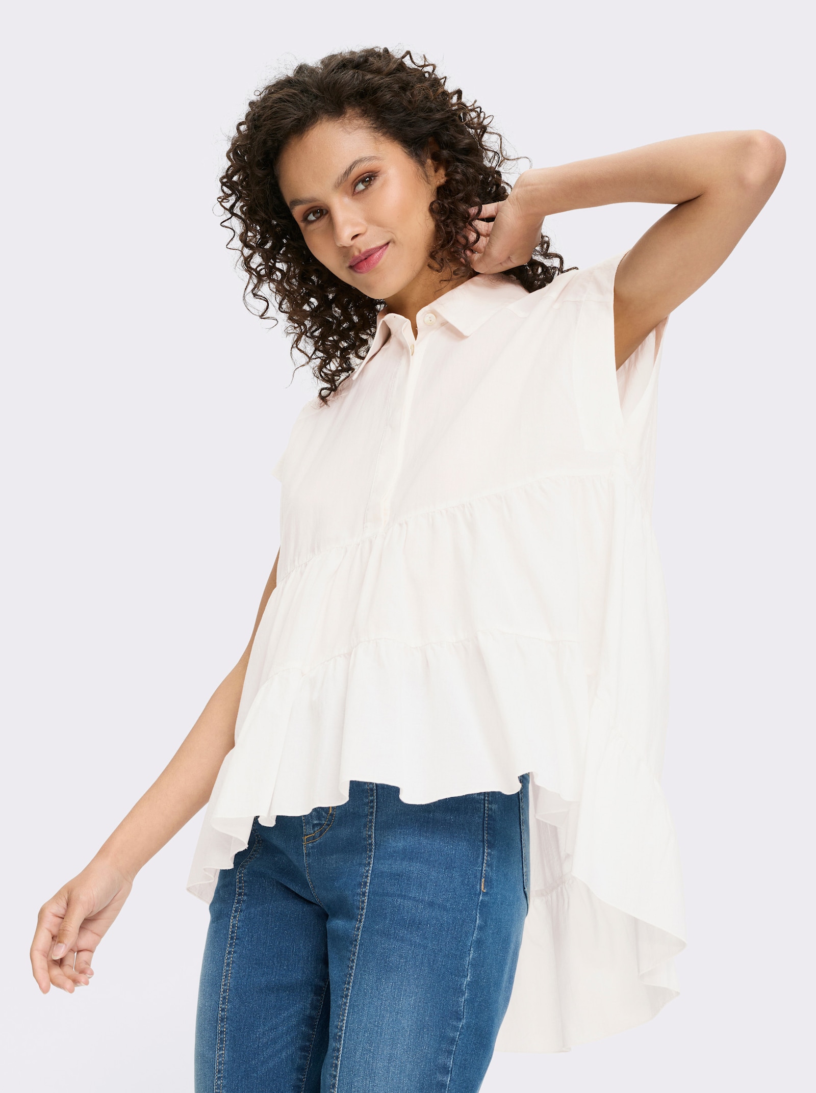 heine Baumwollbluse im Empire-Stil - weiß