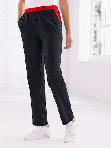 Freizeithose mit Kontrast-Akzenten - schwarz-rot