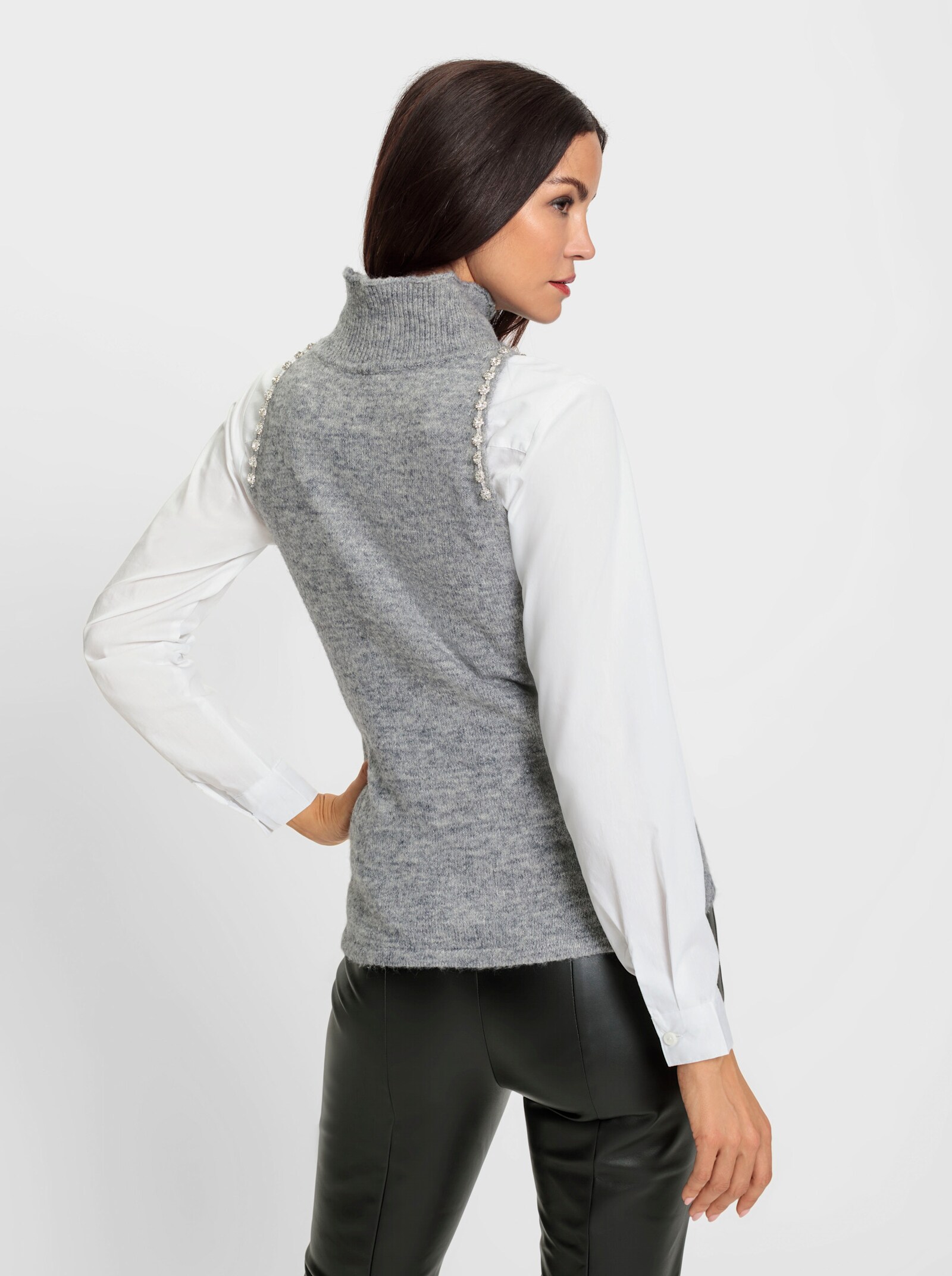 heine Stricktop mit Schmucksteinchen - grau-meliert