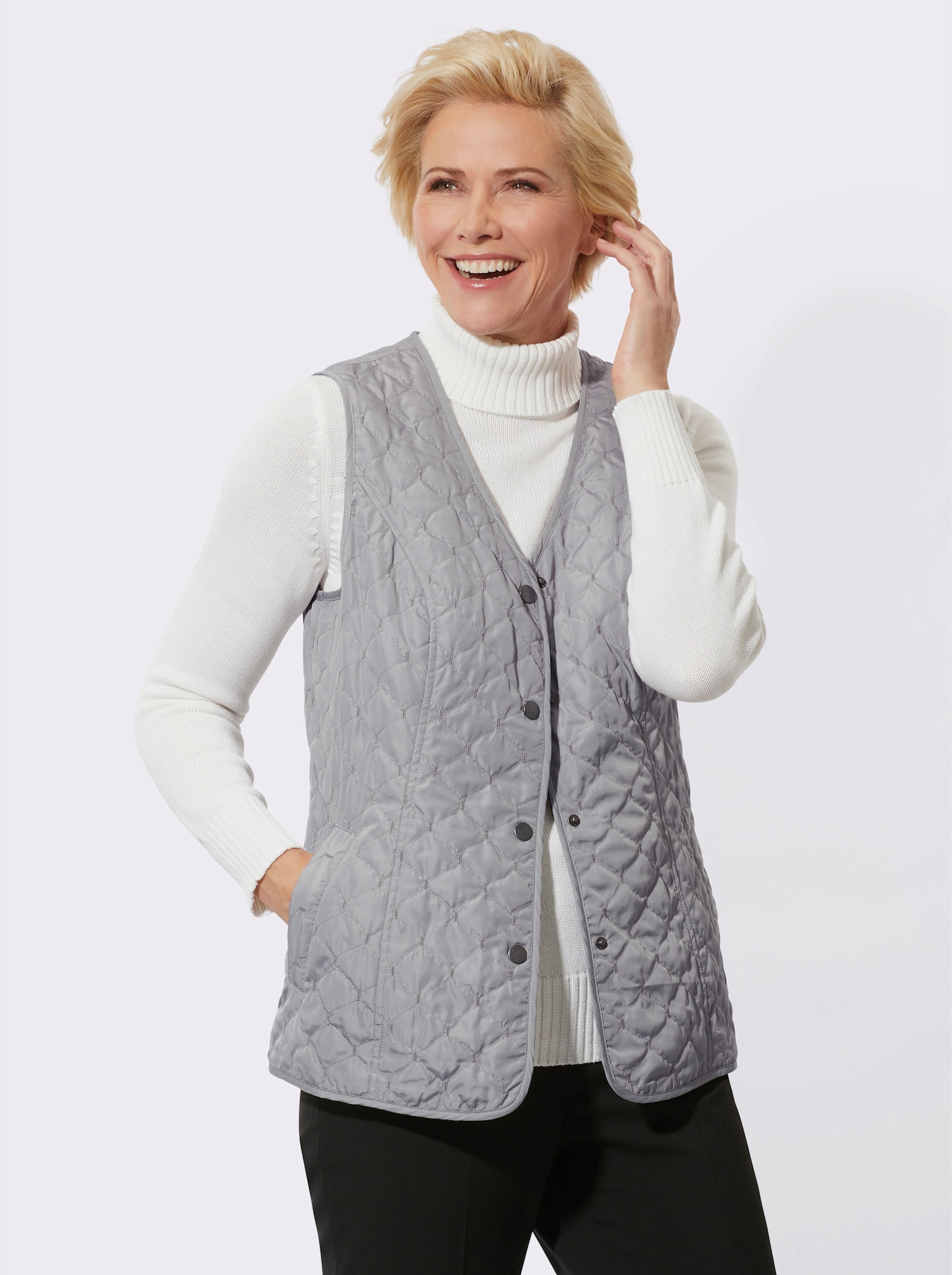 Bodywarmer met ruitstiksels - steengrijs