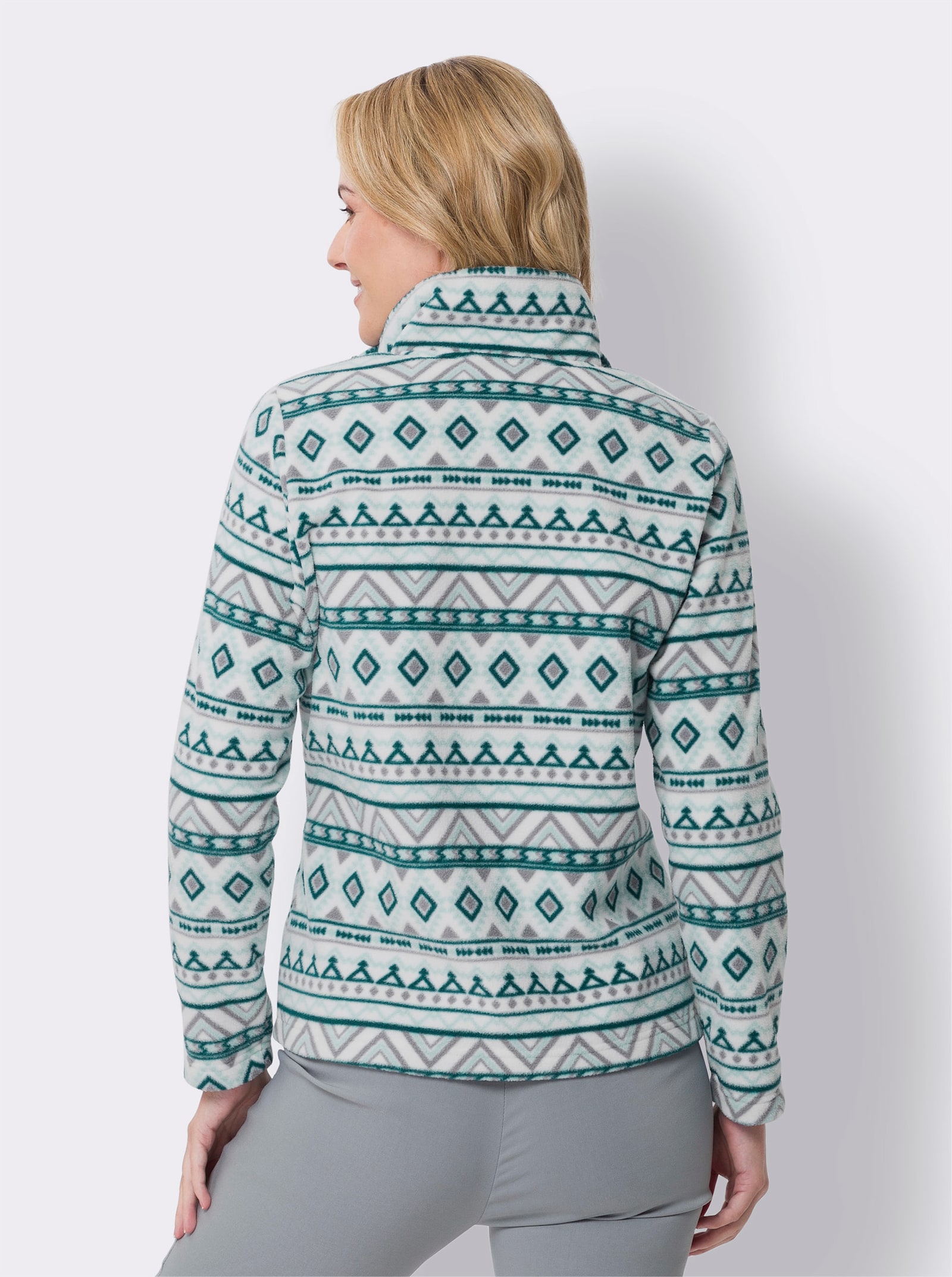 Fleecejacke mit Grafik-Muster - petrol-ecru-bedruckt