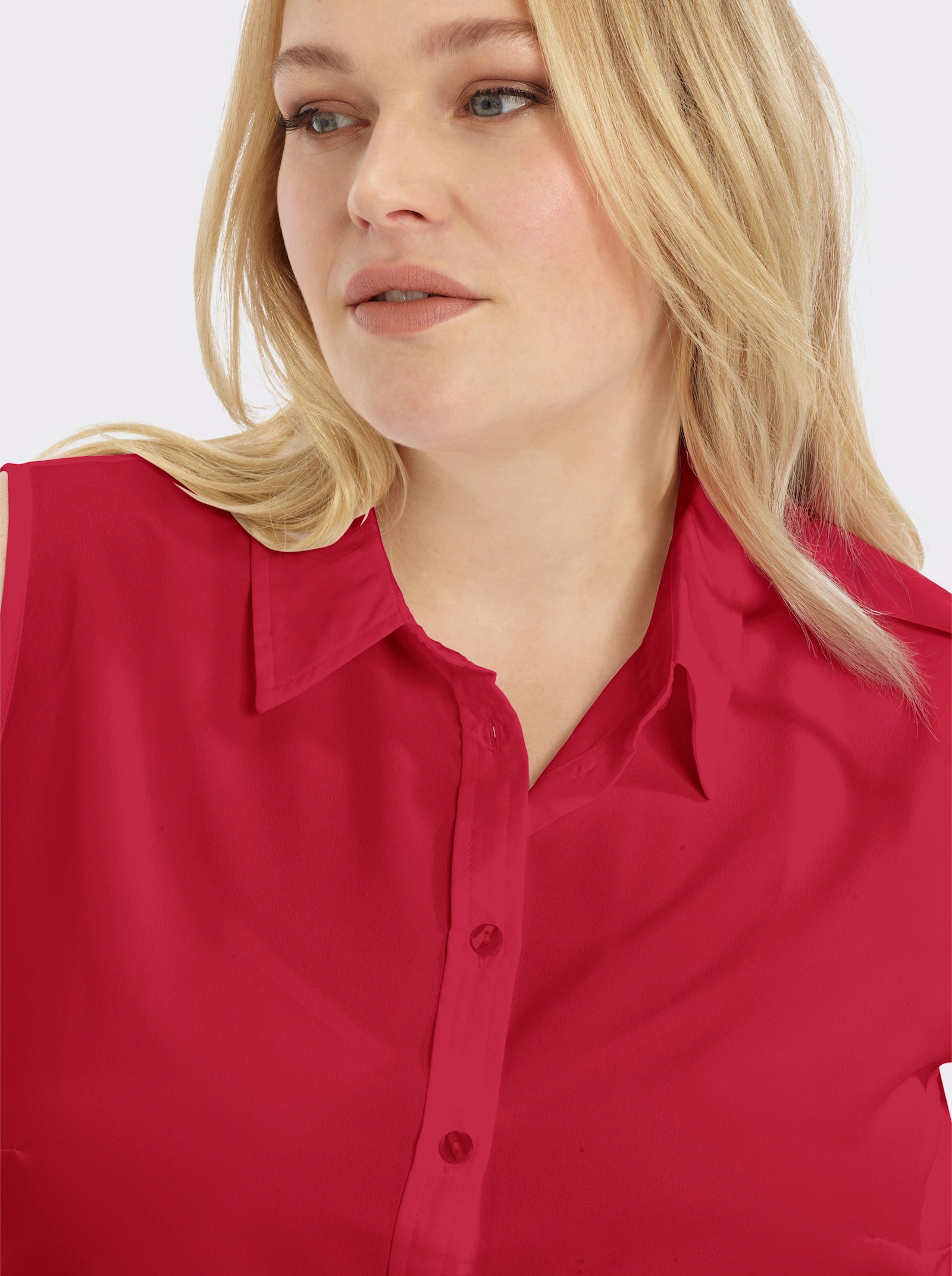 Ärmellose Bluse mit Hemdkragen - rot