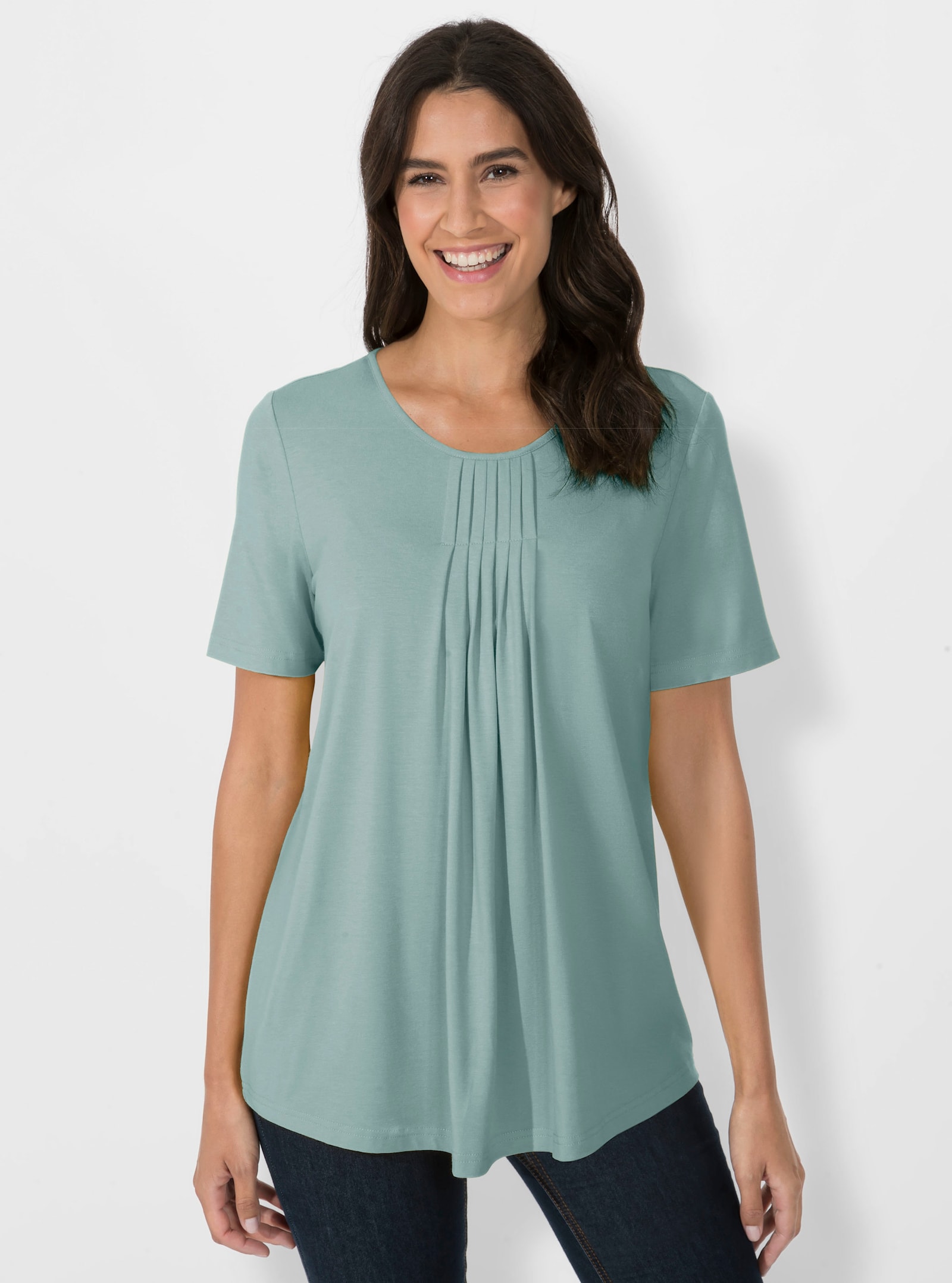 Shirt met ronde hals in A-lijn met plooien - mint