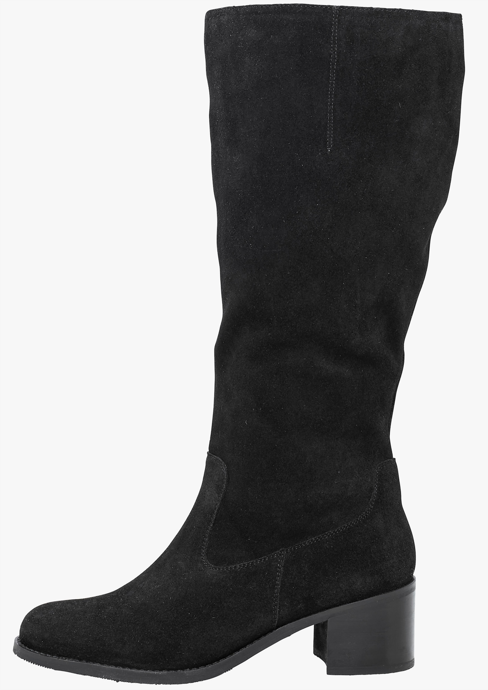 sheego Weitschaftstiefel mit Stretcheinsatz, aus Veloursleder - schwarz