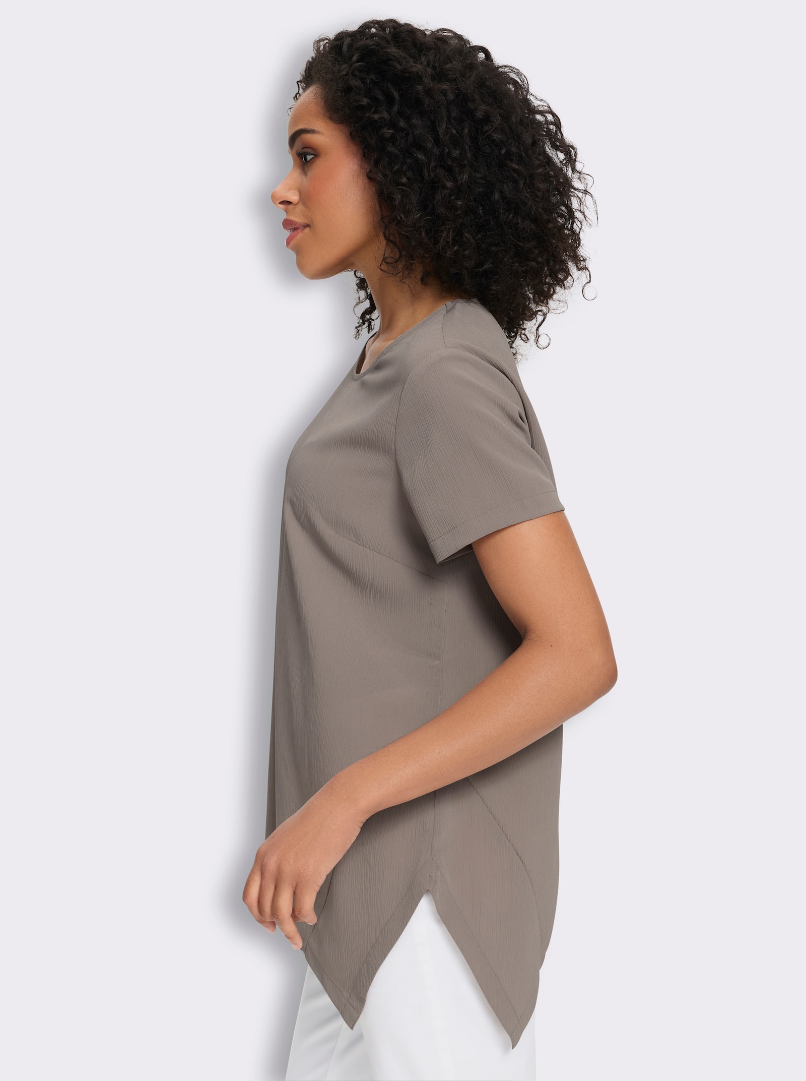 Longbluse mit Zipfelsaum, pflegeleicht - taupe
