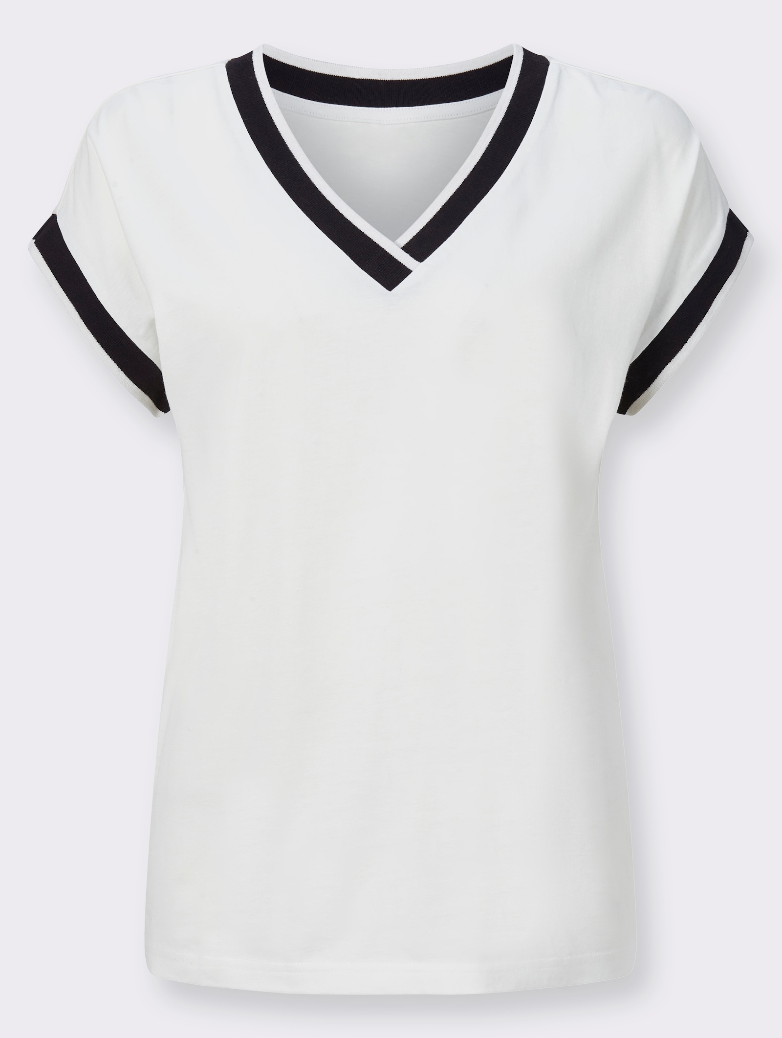 Kurzarmshirt mit Zierband - ecru