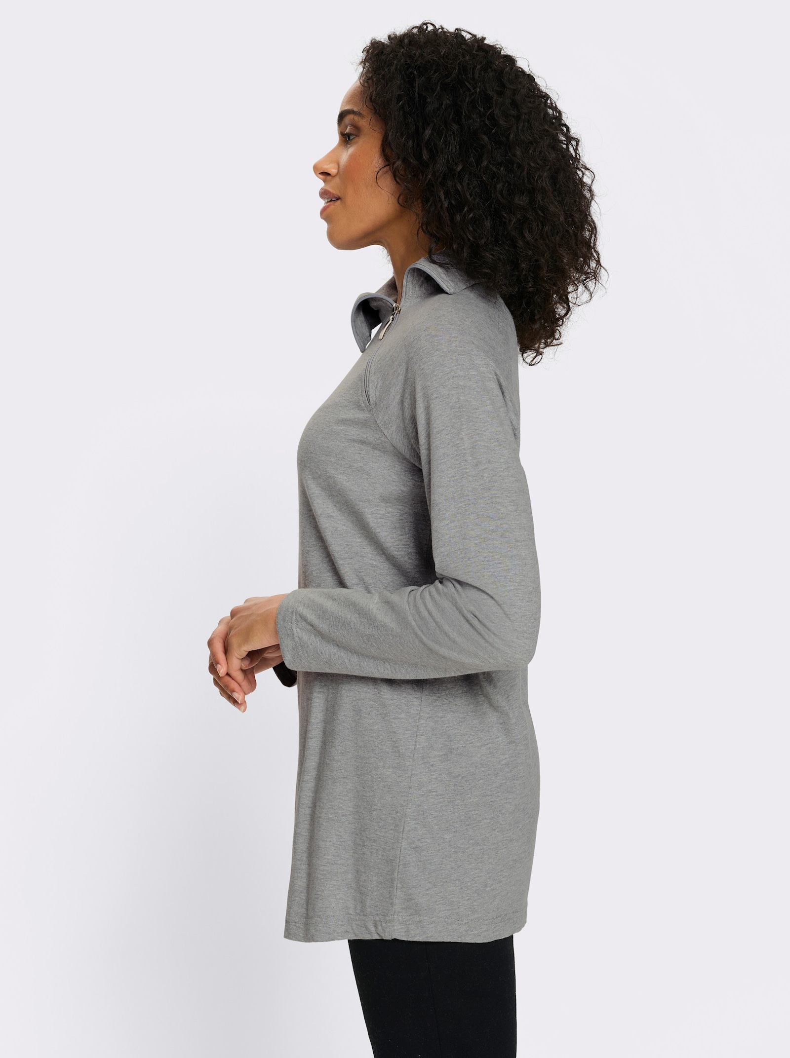 Dlouhé tričko s raglánovými rukávy - kamenná šedá-melír