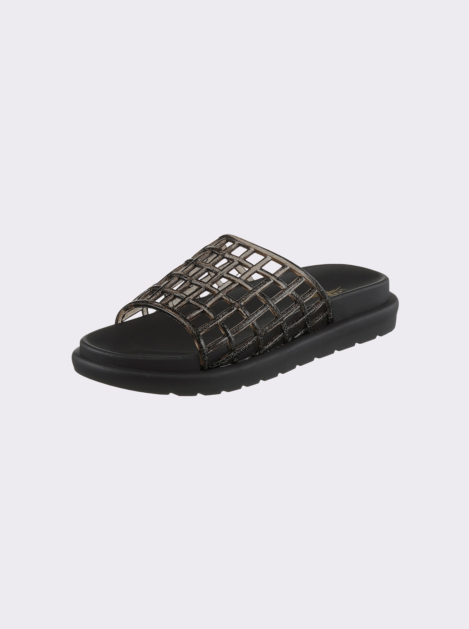 Badepantolette mit Gitter-Muster - schwarz
