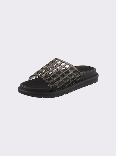 Badepantolette mit Gitter-Muster - schwarz