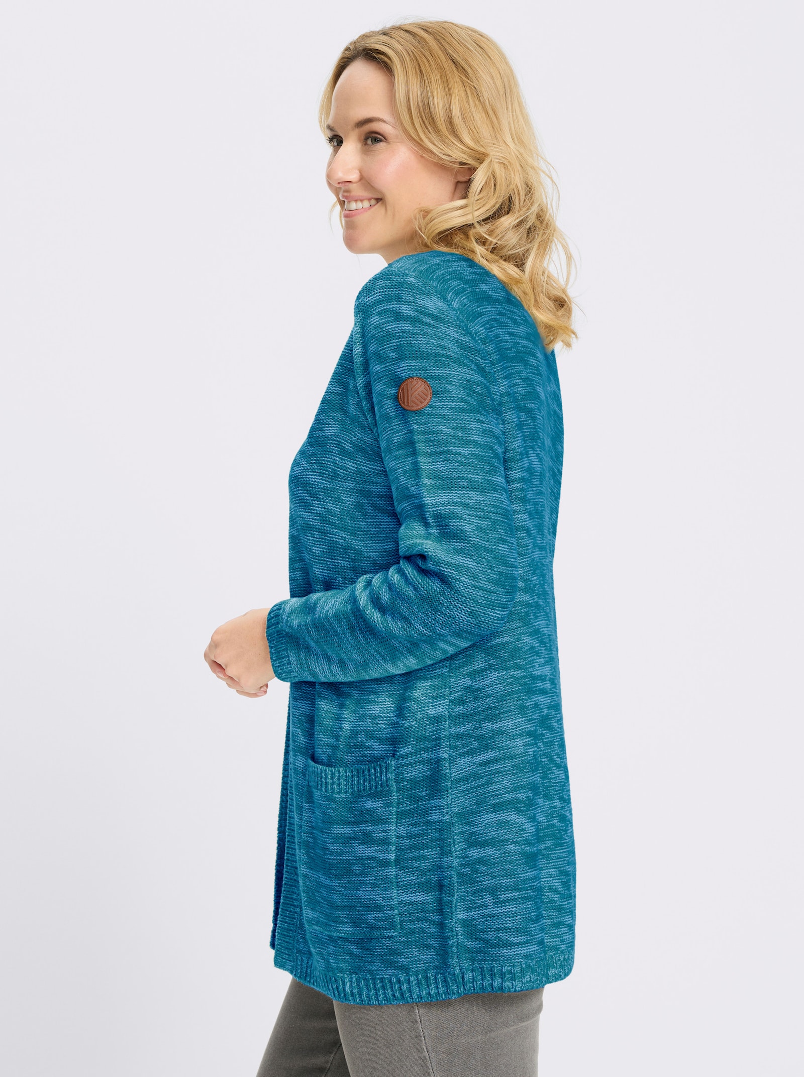 Longstrickjacke in Melange-Optik, pflegeleicht - topas-meliert