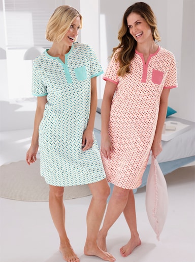 wäschepur Sleepshirts - aquamarin-weiß-bedruckt + flamingo-weiß-bedruckt