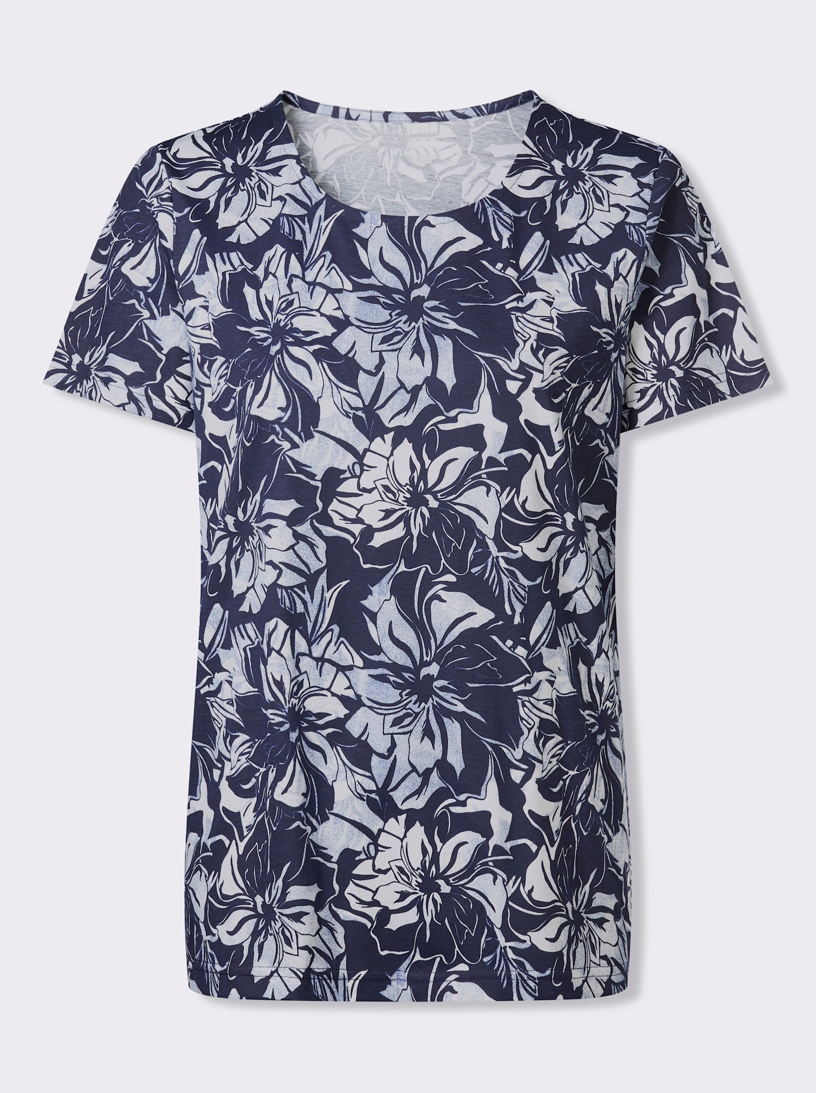 Shirt met korte mouwen en bloemmotief - marine/ecru geprint